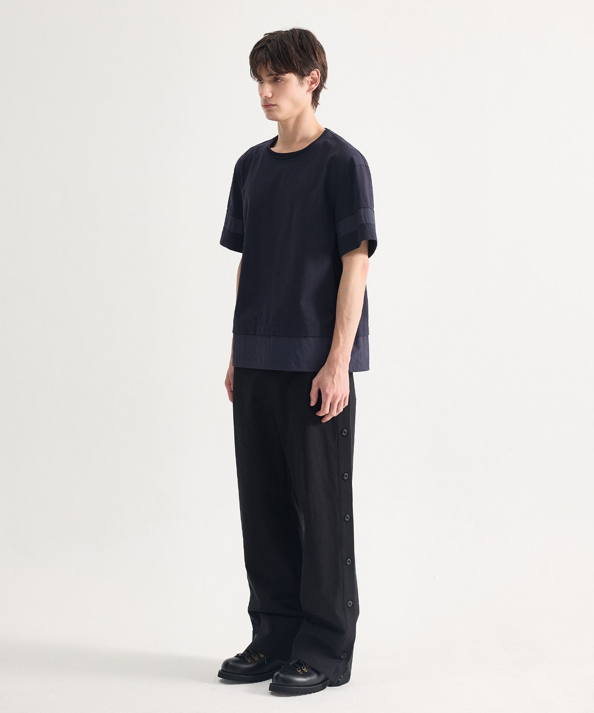 에이치직(H.JIK) Multi Raw-edge Panelled T-shirt-Navy