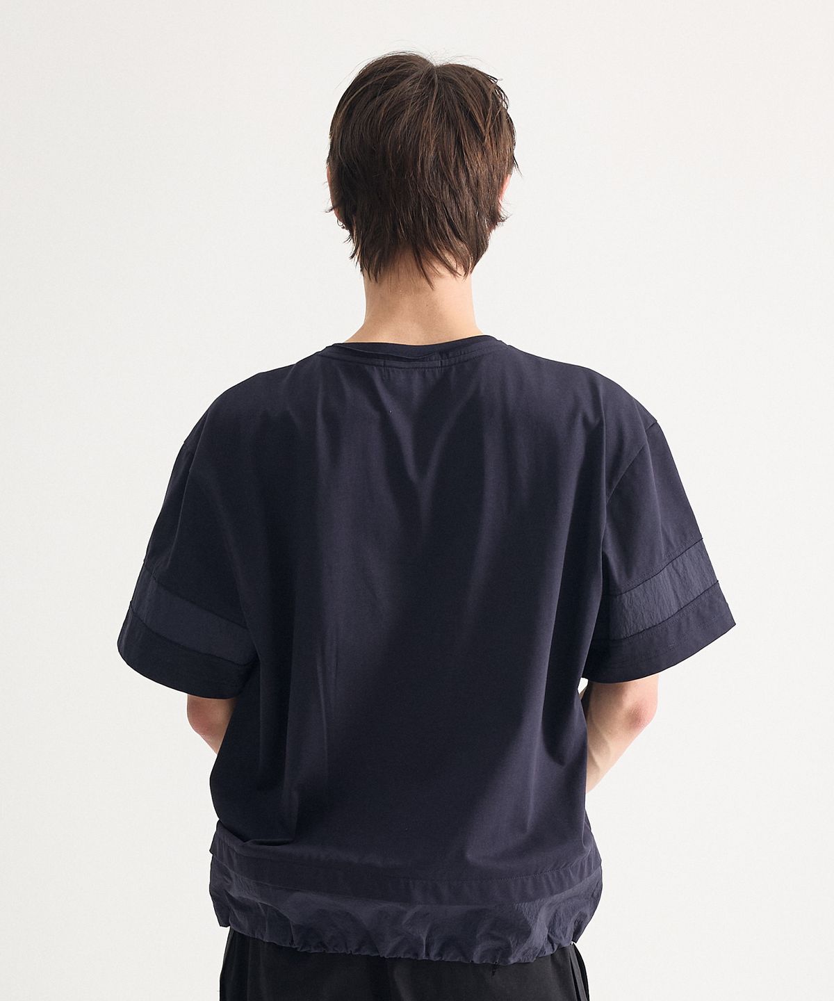 에이치직(H.JIK) Multi Raw-edge Panelled T-shirt-Navy