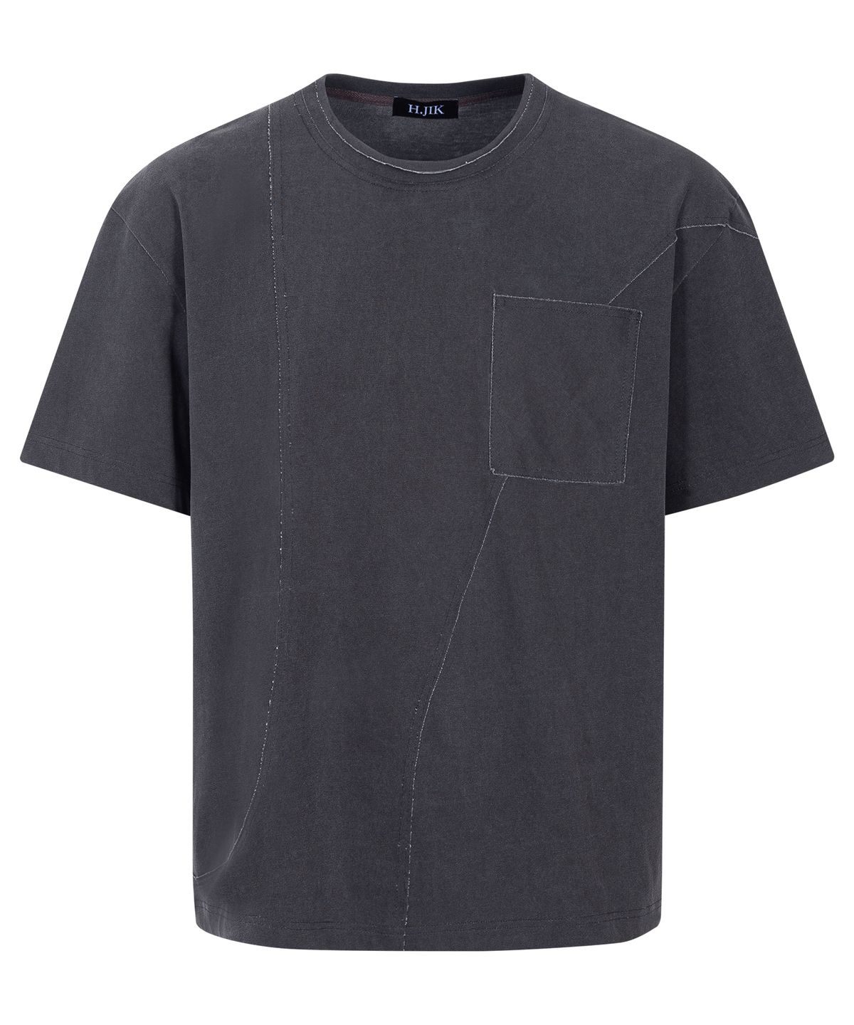 에이치직(H.JIK) Pigment Raw-edge Asymmetric Panel T-shirt -Dusty Gray