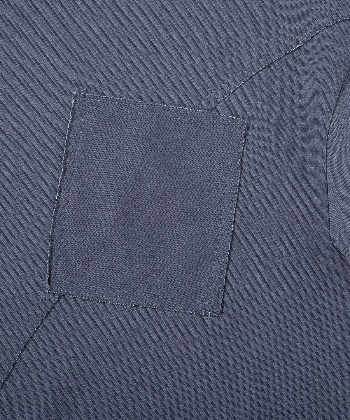 에이치직(H.JIK) Pigment Raw-edge Asymmetric Panel T-shirt -Dusty Blue