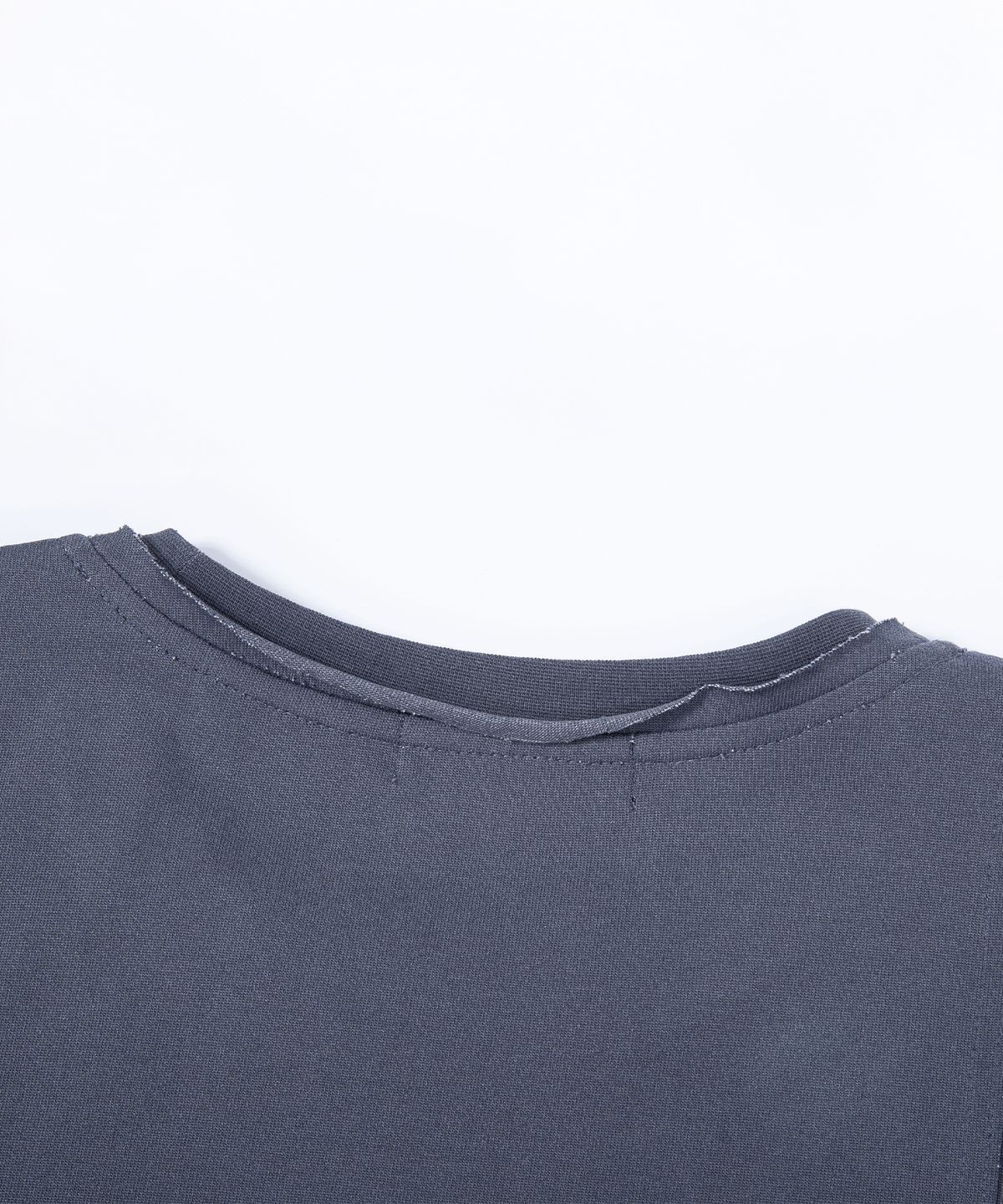 에이치직(H.JIK) Pigment Raw-edge Asymmetric Panel T-shirt -Dusty Blue