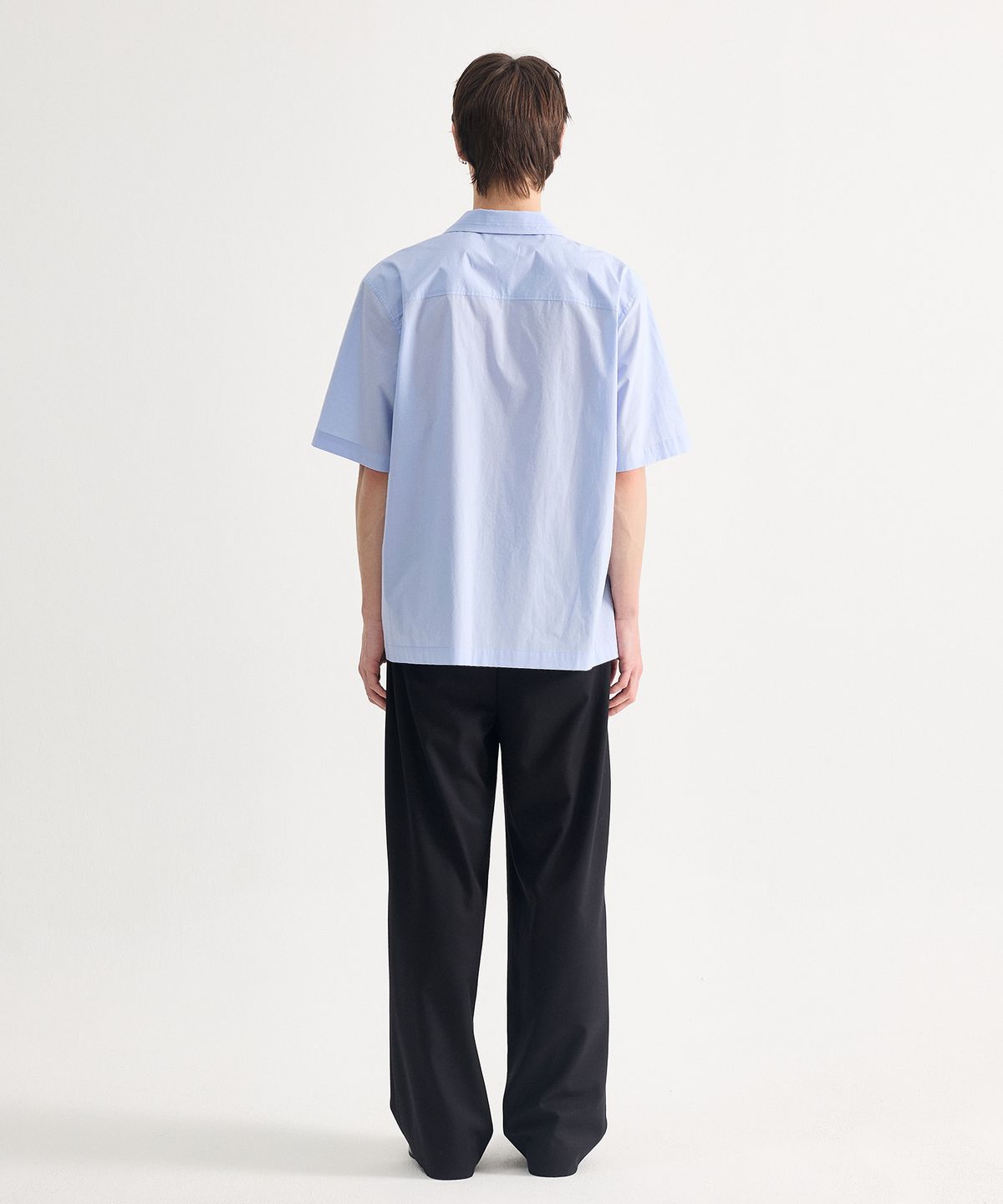 에이치직(H.JIK) Layered Open Collar Raw-edge Shirt - Sky Blue