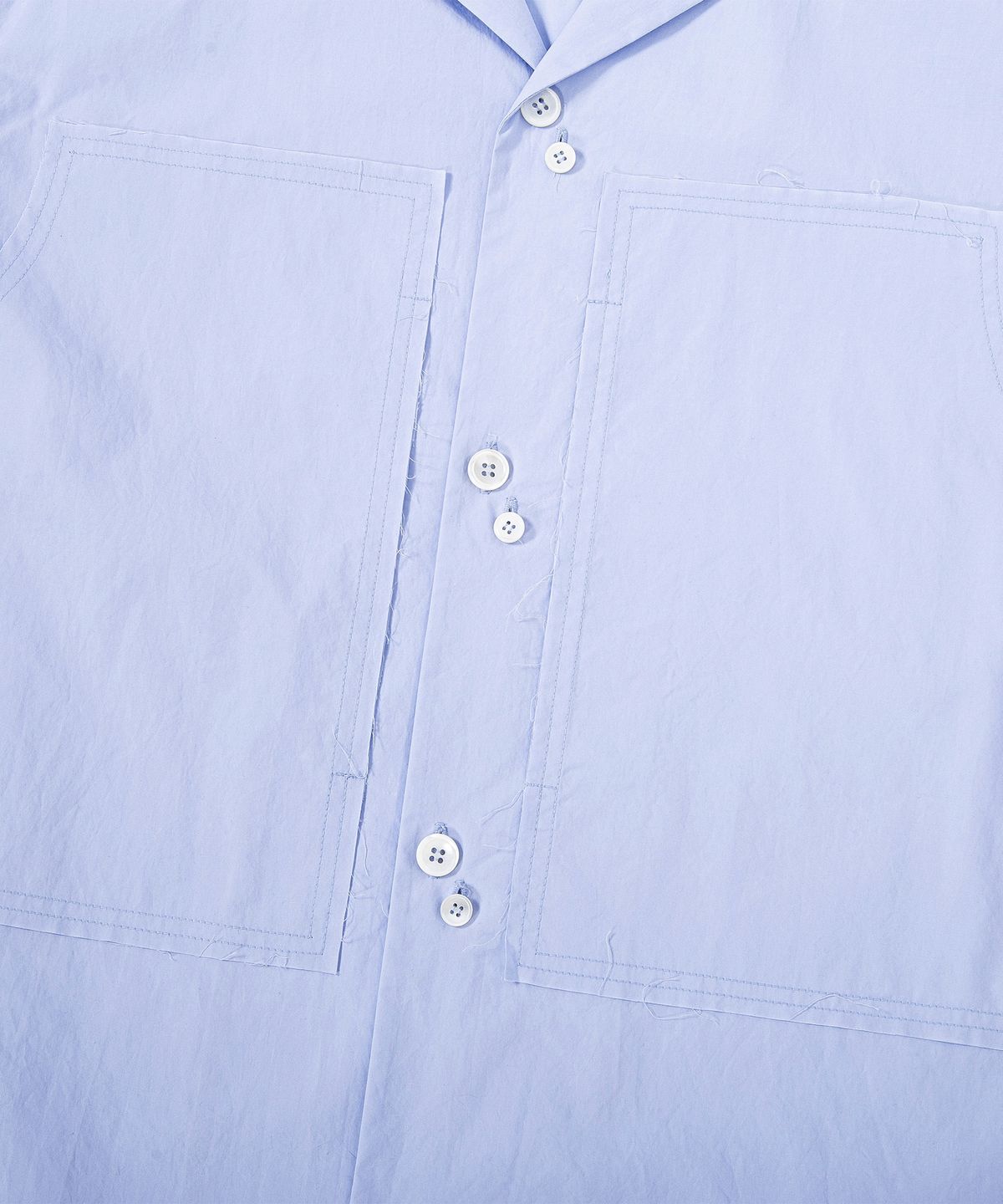 에이치직(H.JIK) Layered Open Collar Raw-edge Shirt - Sky Blue