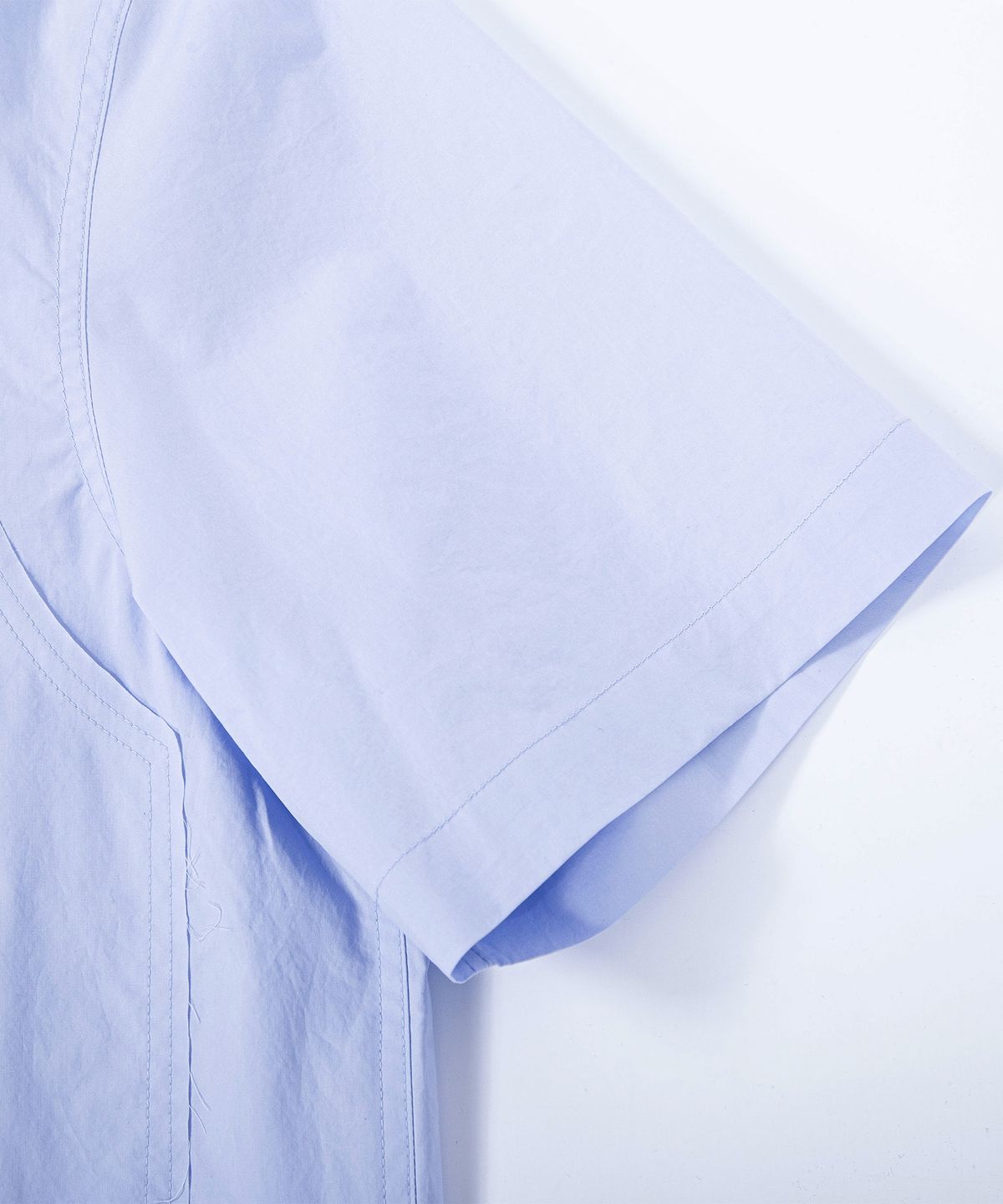 에이치직(H.JIK) Layered Open Collar Raw-edge Shirt - Sky Blue