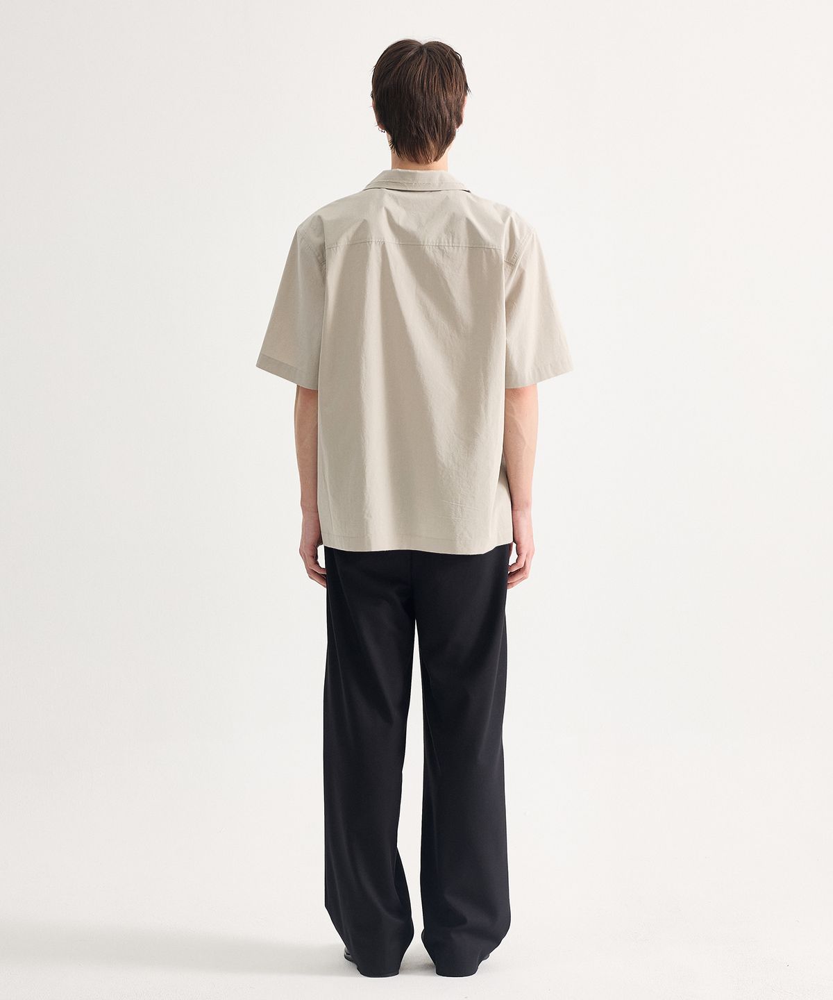 에이치직(H.JIK) Layered Open Collar Raw-edge Shirt - Oatmeal