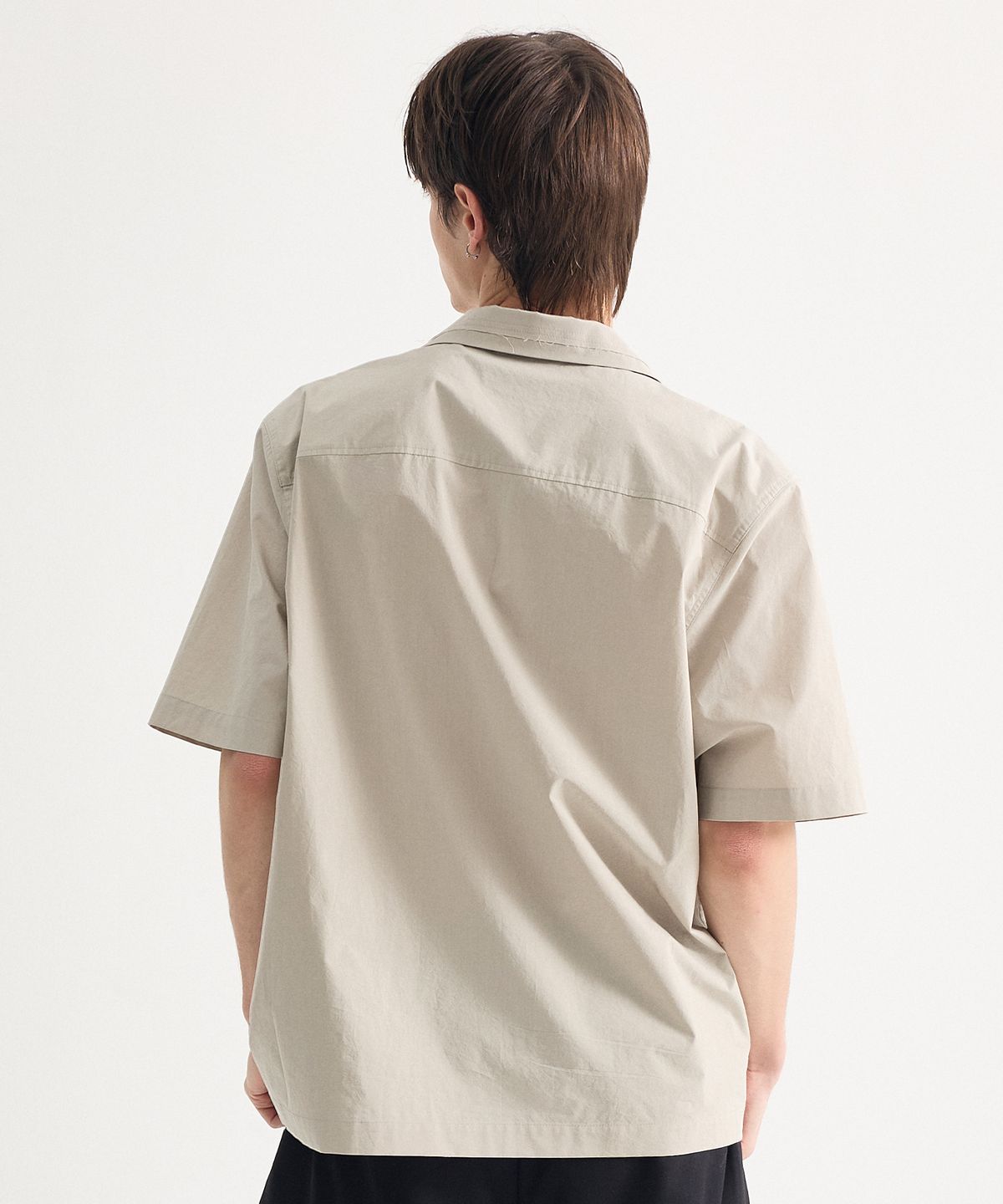 에이치직(H.JIK) Layered Open Collar Raw-edge Shirt - Oatmeal