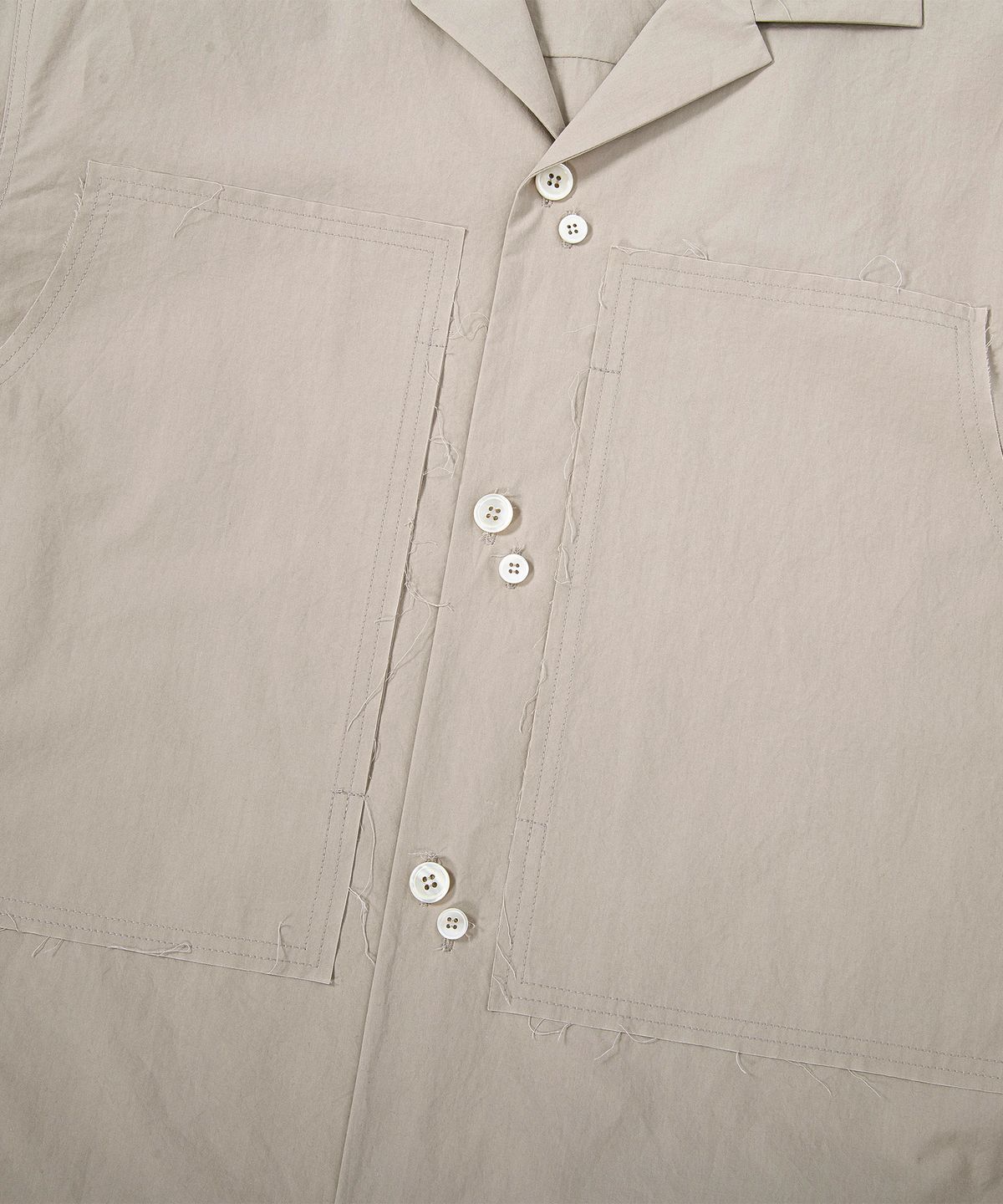 에이치직(H.JIK) Layered Open Collar Raw-edge Shirt - Oatmeal