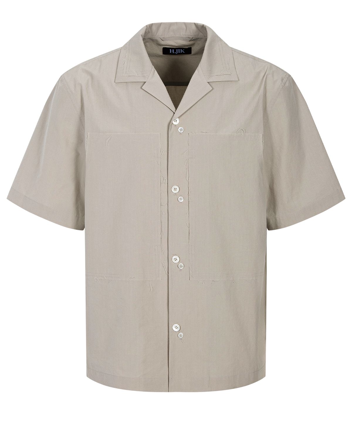 에이치직(H.JIK) Layered Open Collar Raw-edge Shirt - Oatmeal