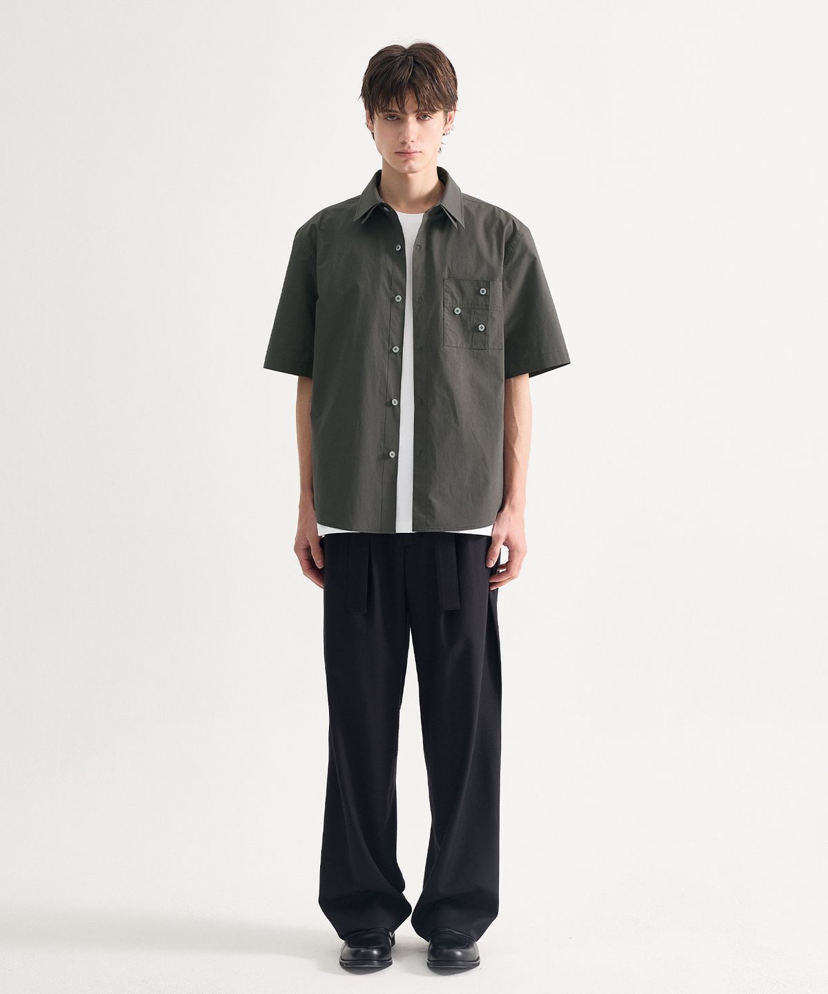 에이치직(H.JIK) Double Collar Cuff-Pocket Shirt - Charcoal