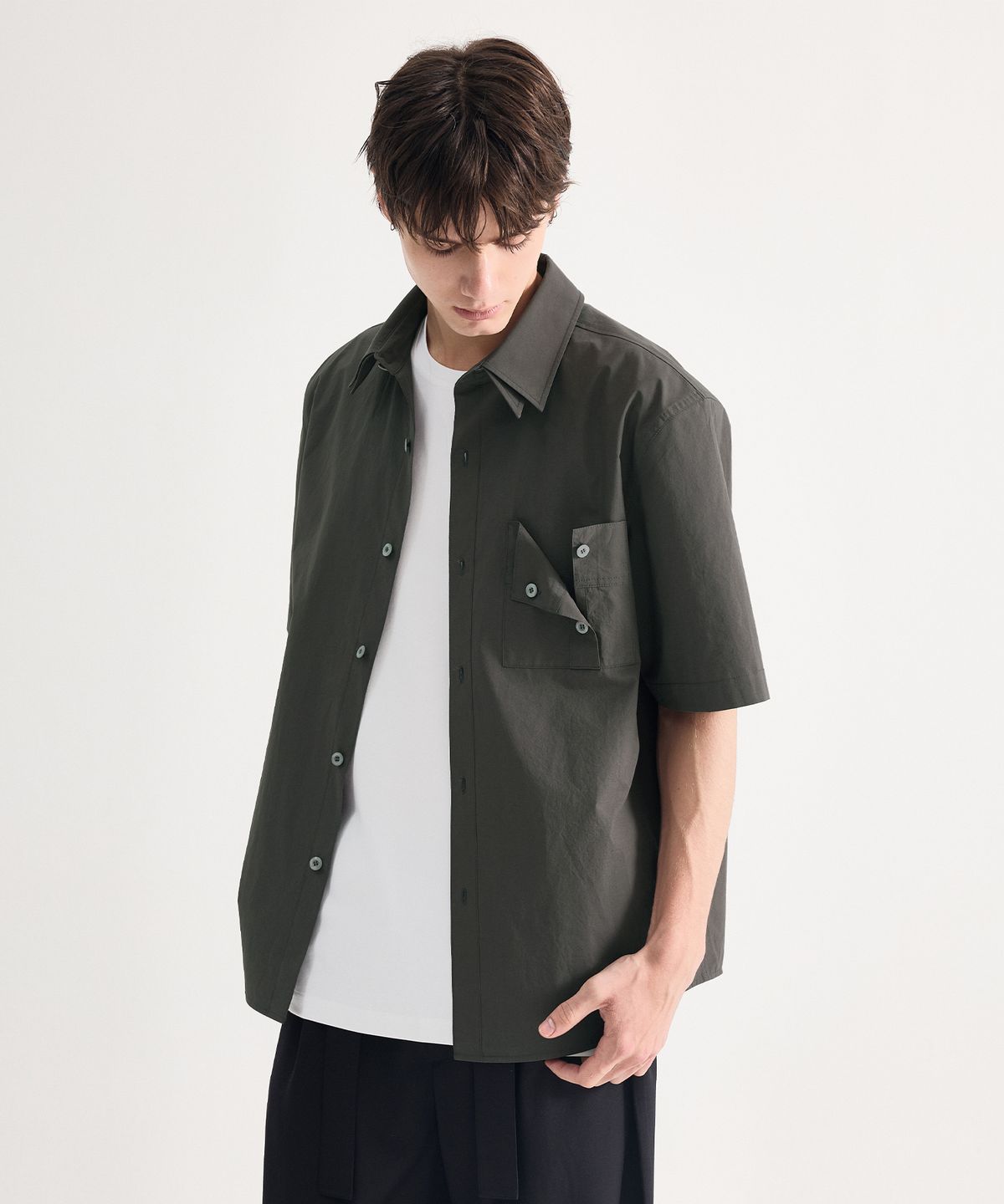 에이치직(H.JIK) Double Collar Cuff-Pocket Shirt - Charcoal