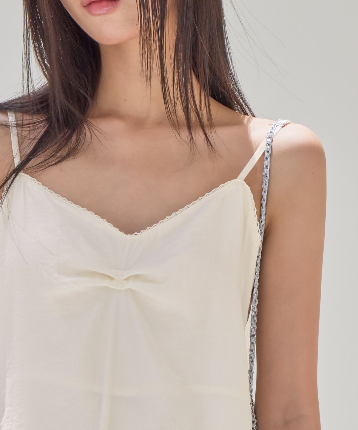 런던다다(LONDONDADA) Lace Trim Pintuck Slip Dress, CREAM