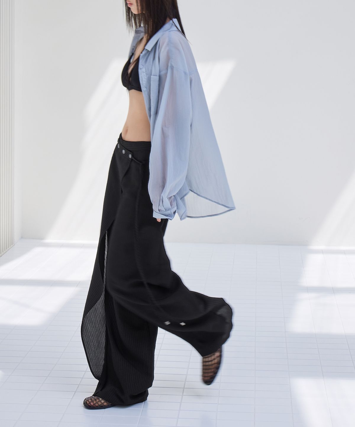 런던다다(LONDONDADA) Button Wrap Wide Pants, BLACK
