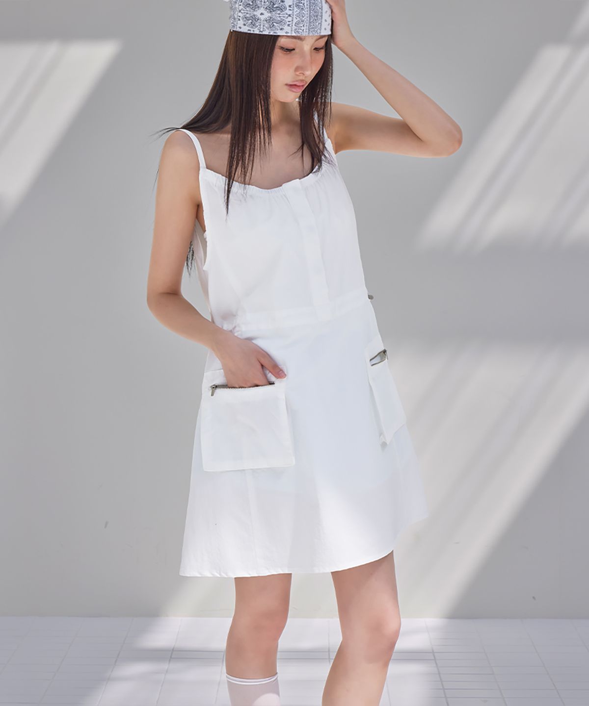 런던다다(LONDONDADA) Cargo Pocket String Mini Dress, WHITE