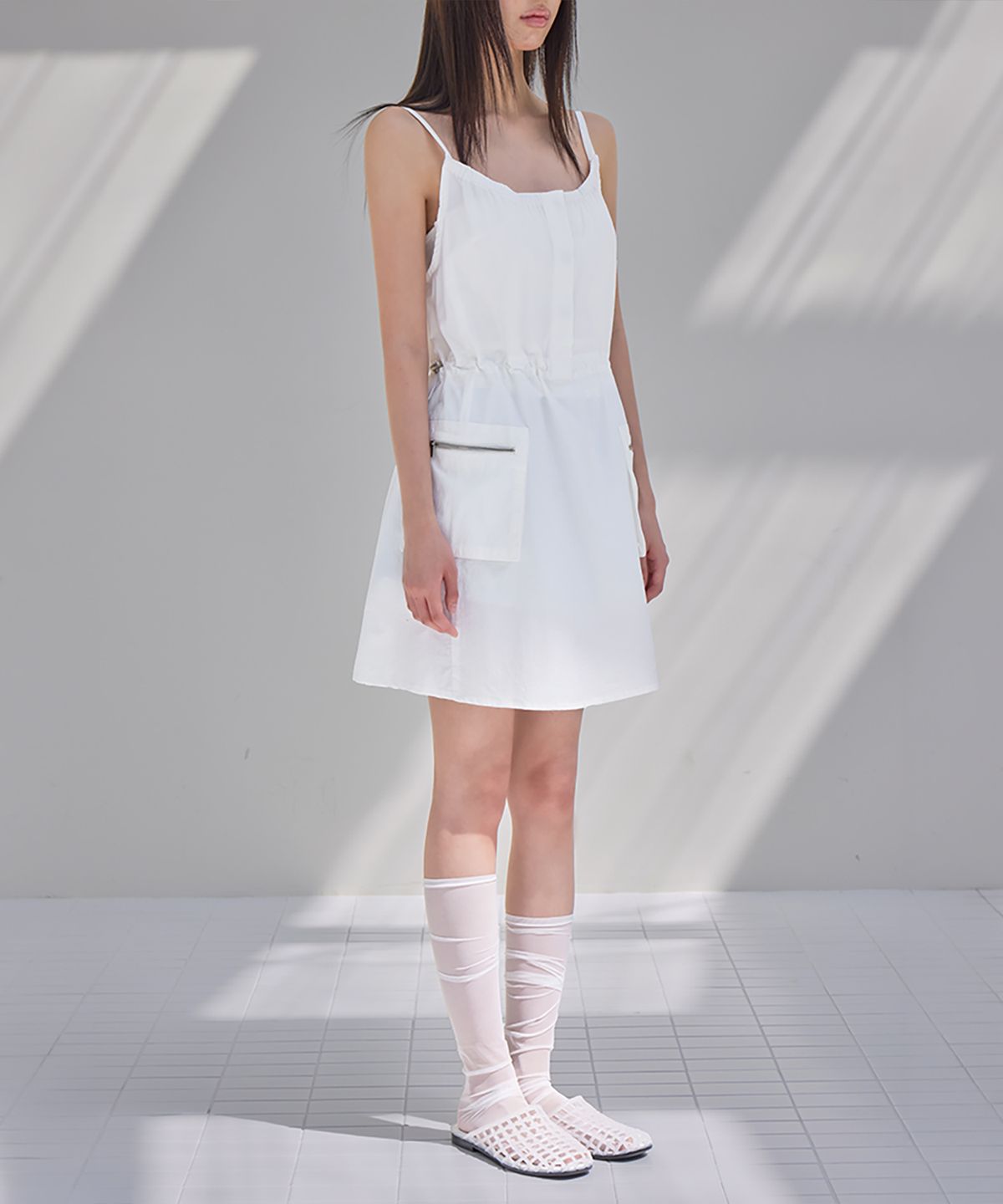 런던다다(LONDONDADA) Cargo Pocket String Mini Dress, WHITE