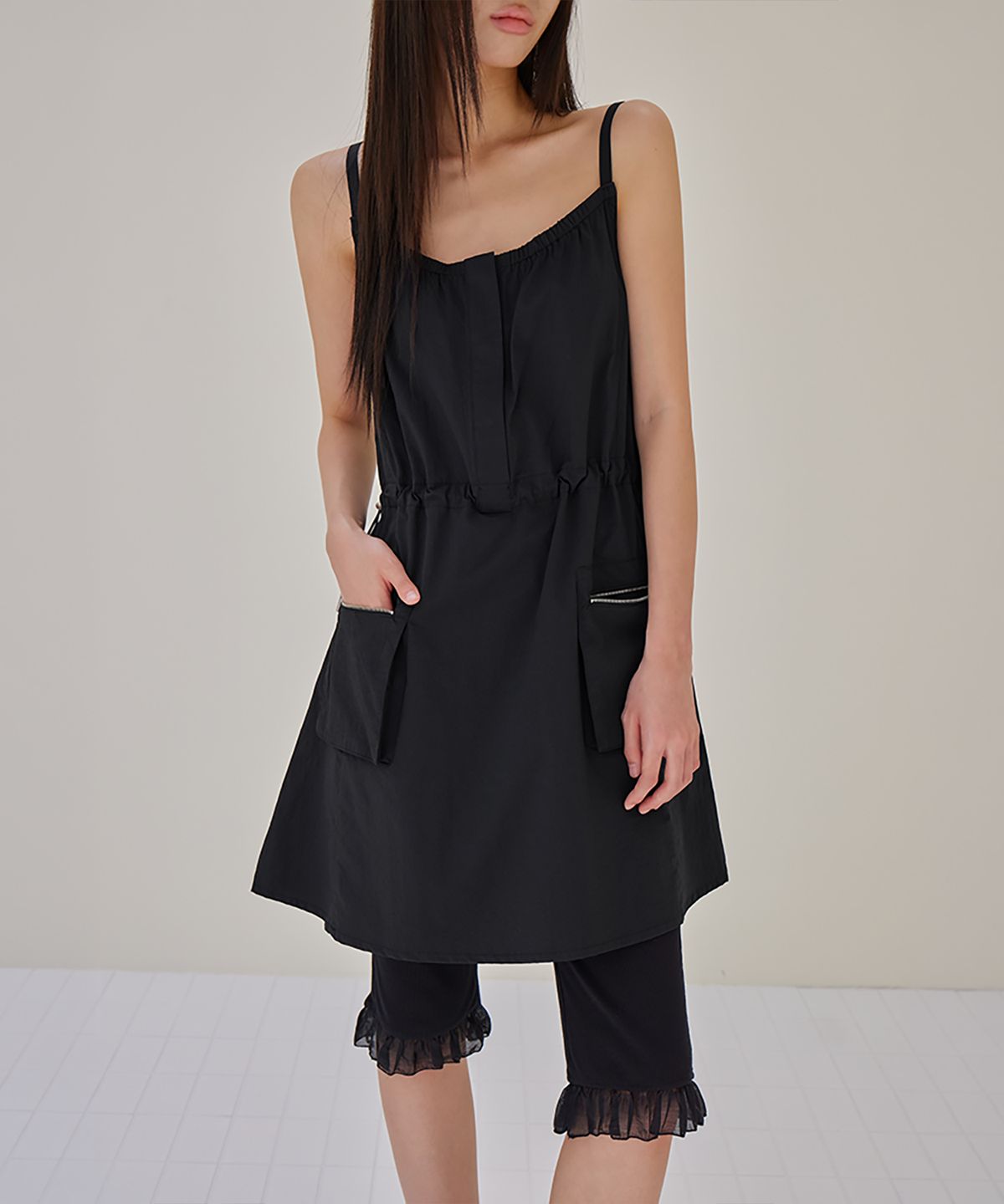 런던다다(LONDONDADA) Cargo Pocket String Mini Dress, BLACK