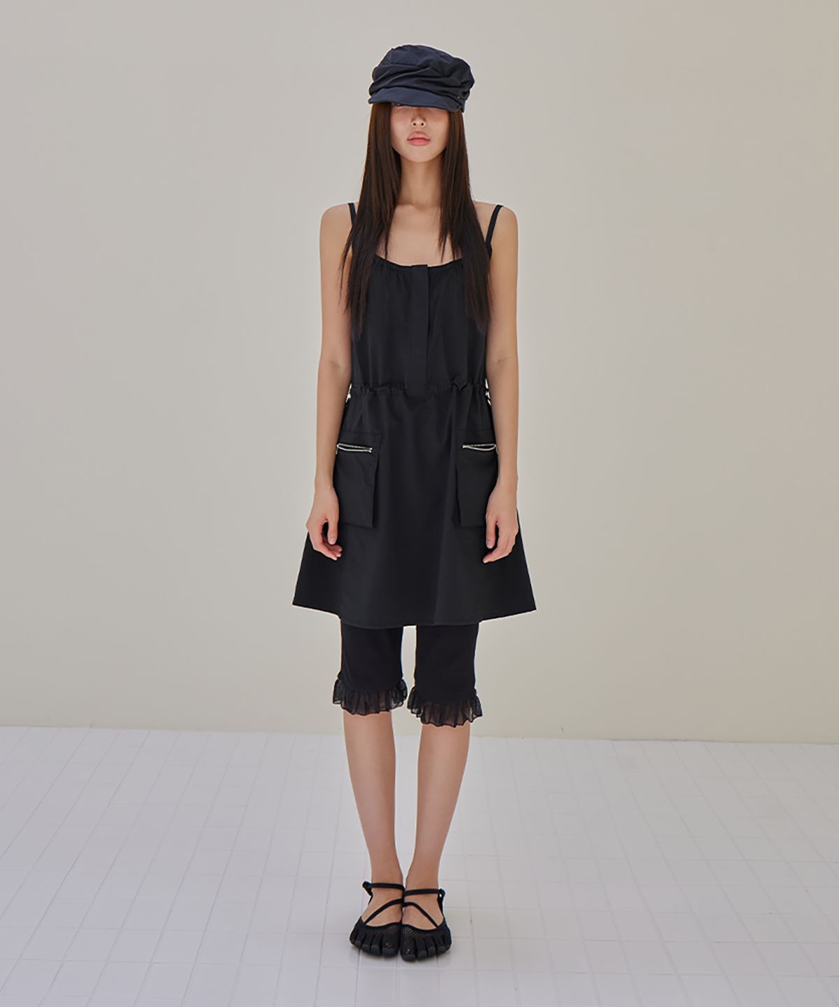 런던다다(LONDONDADA) Cargo Pocket String Mini Dress, BLACK
