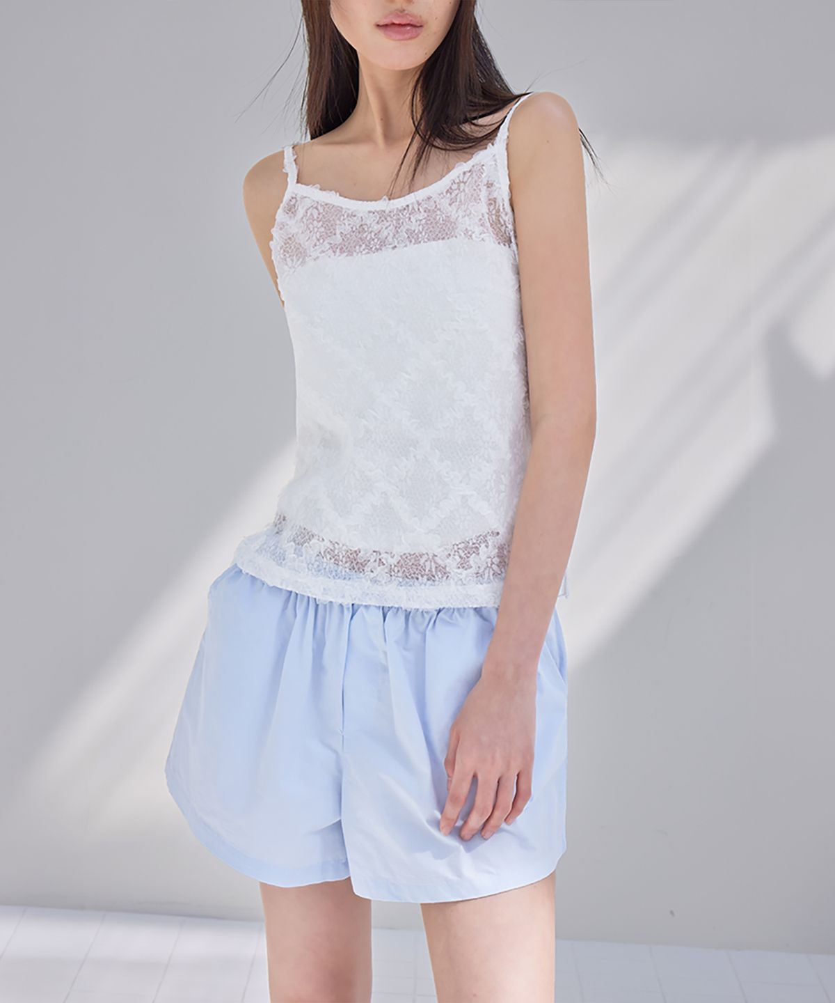 런던다다(LONDONDADA) Floral Lace Layered Tank Top, IVORY