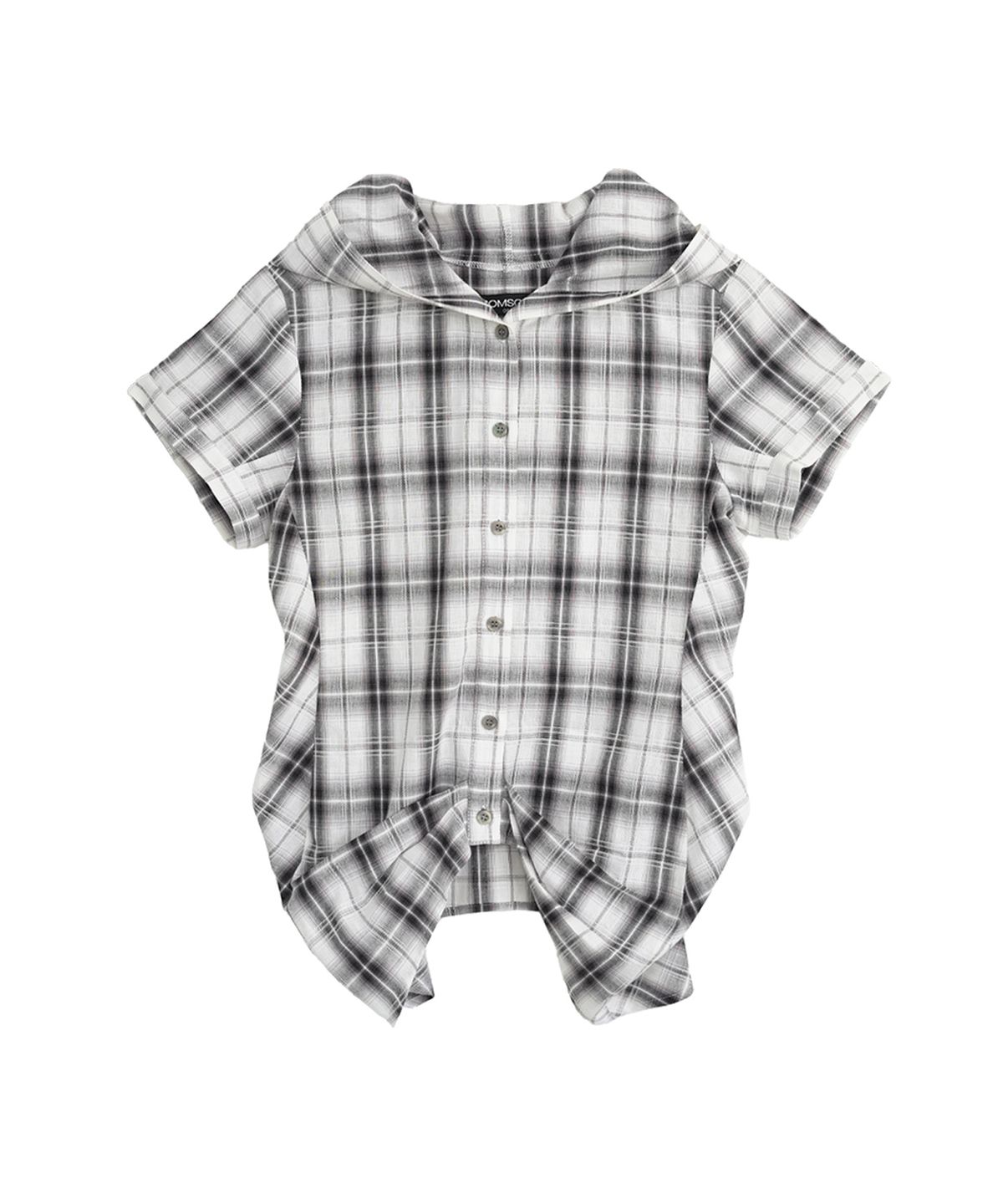 솜속(SOMSOC) RIA HOODED BALLOON CHECK HALF SHIRT_WHITE