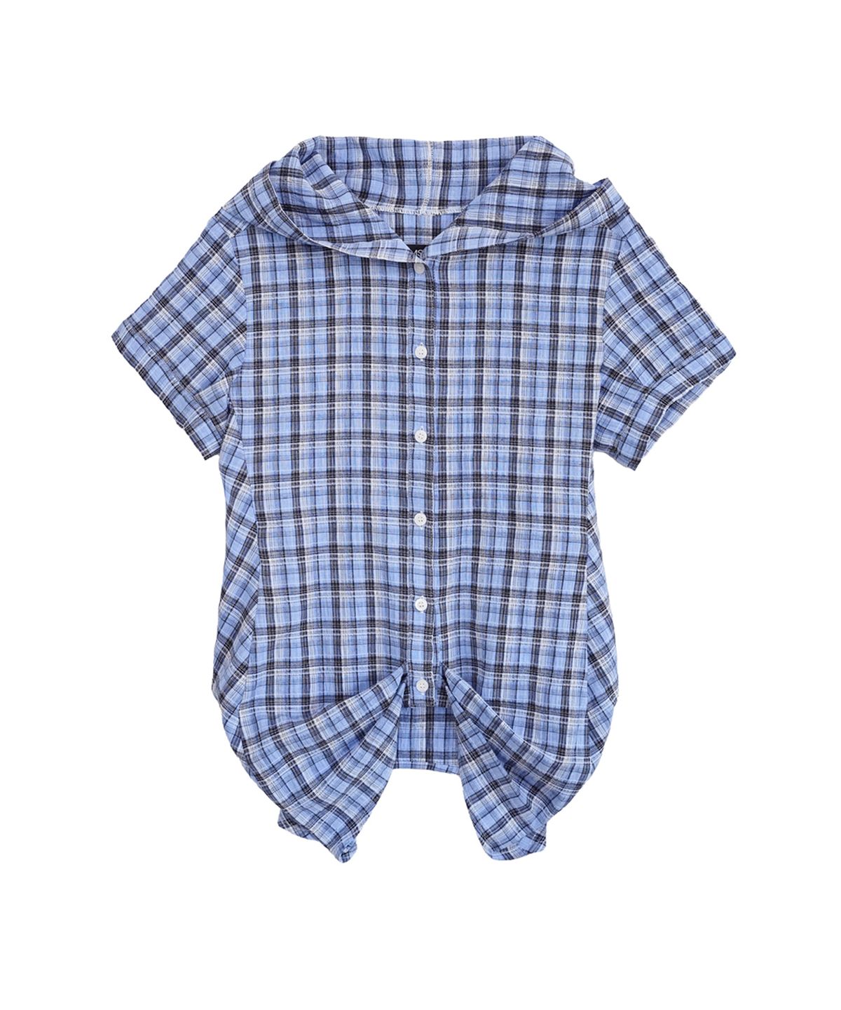 솜속(SOMSOC) RIA HOODED BALLOON CHECK HALF SHIRT_BLUE