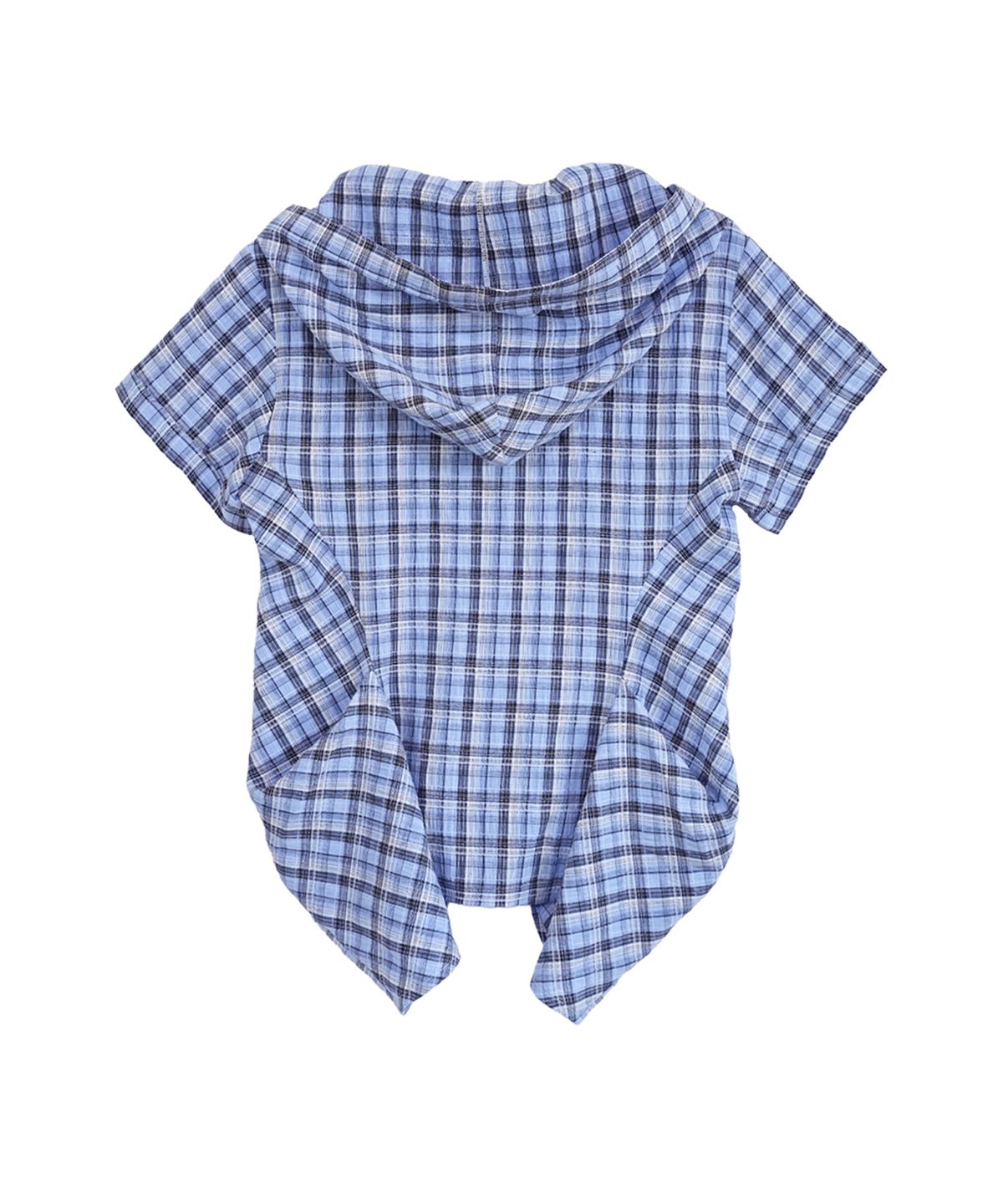 솜속(SOMSOC) RIA HOODED BALLOON CHECK HALF SHIRT_BLUE