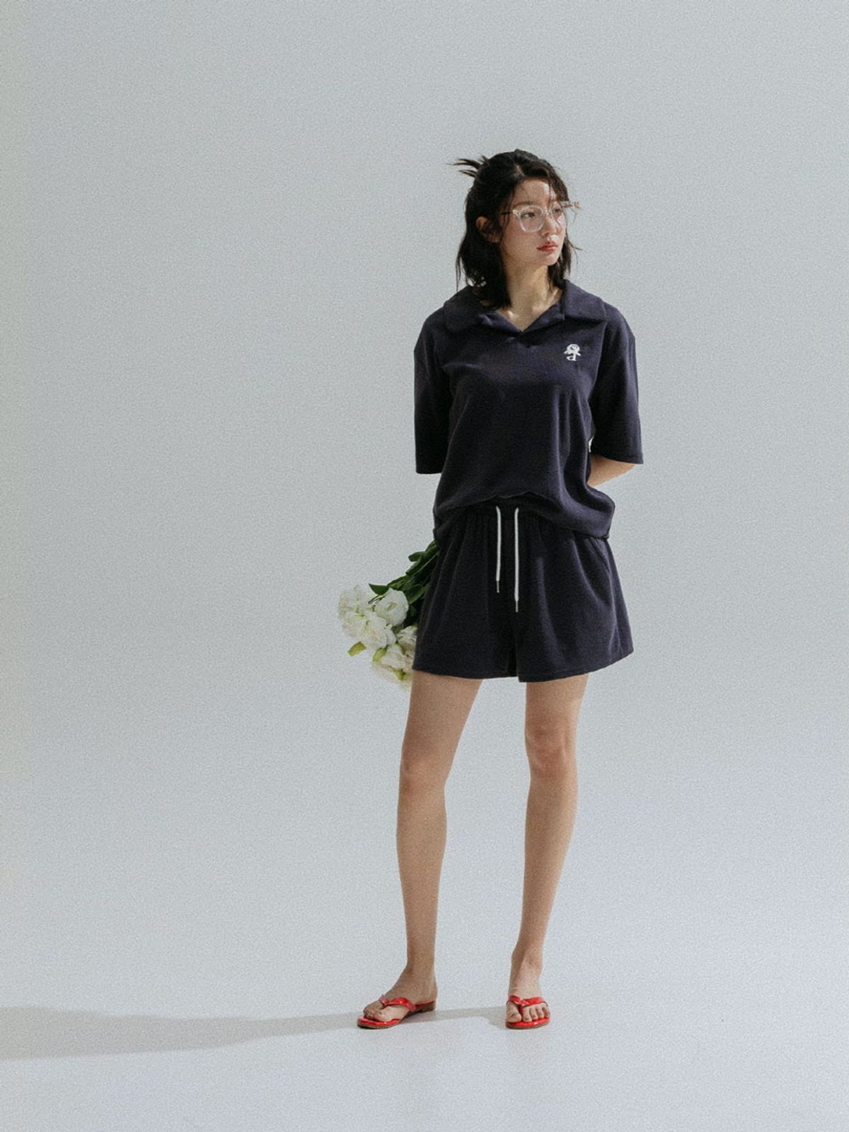 앤하츠(ANNEHEARTS) Relaxed Collar Terry Tee_NAVY
