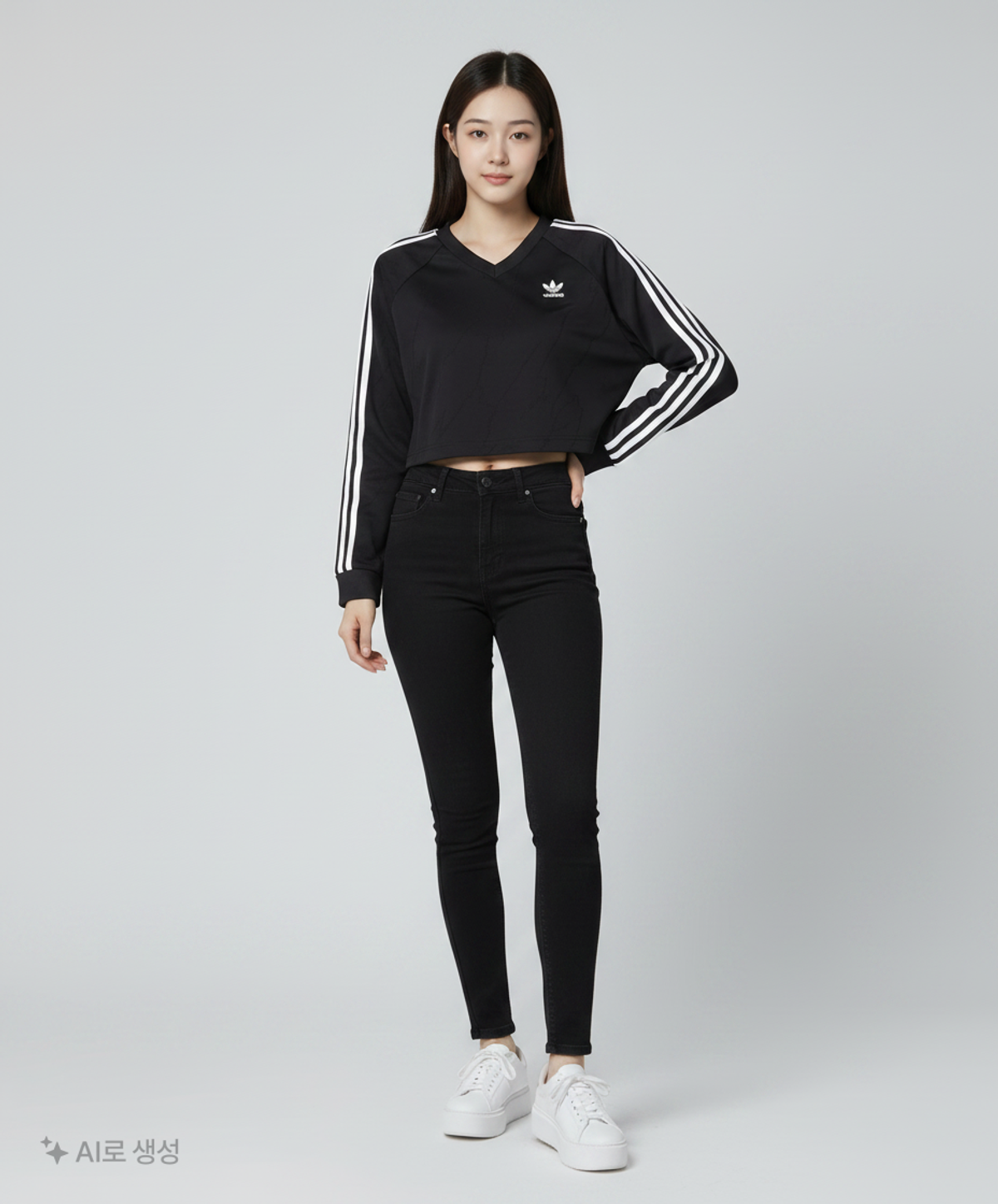 아디다스(ADIDAS) 롱 슬리브 크롭 저지 - 블랙 / IT9707 XS