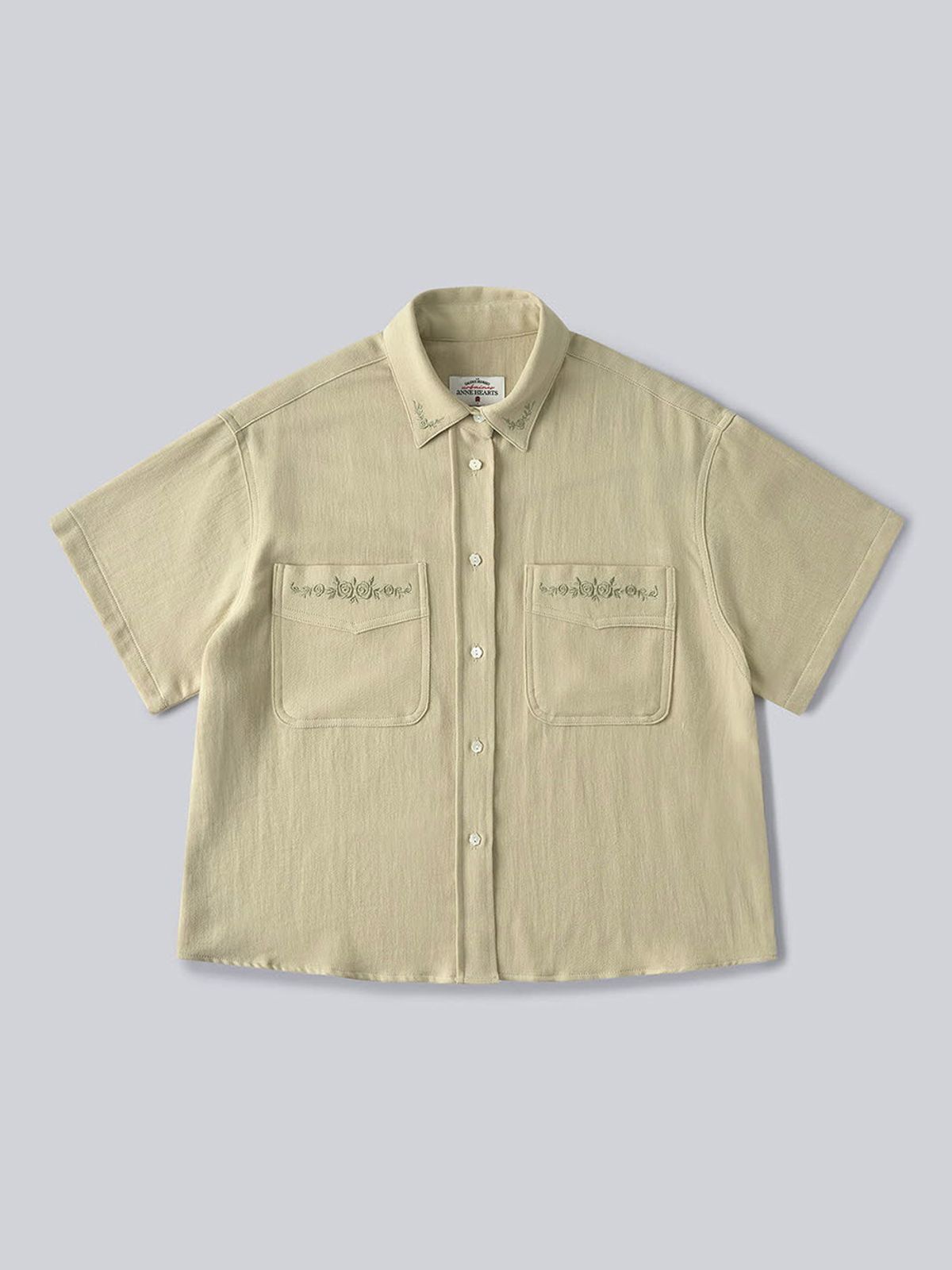 앤하츠(ANNEHEARTS) Soft Embroidery Cotton Shirt_OLIVE