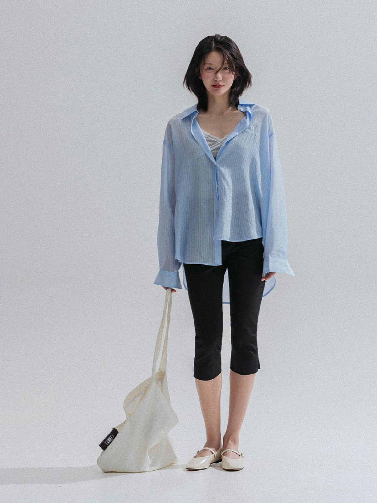 앤하츠(ANNEHEARTS) Pinstripe Sheer Shirt_BLUE