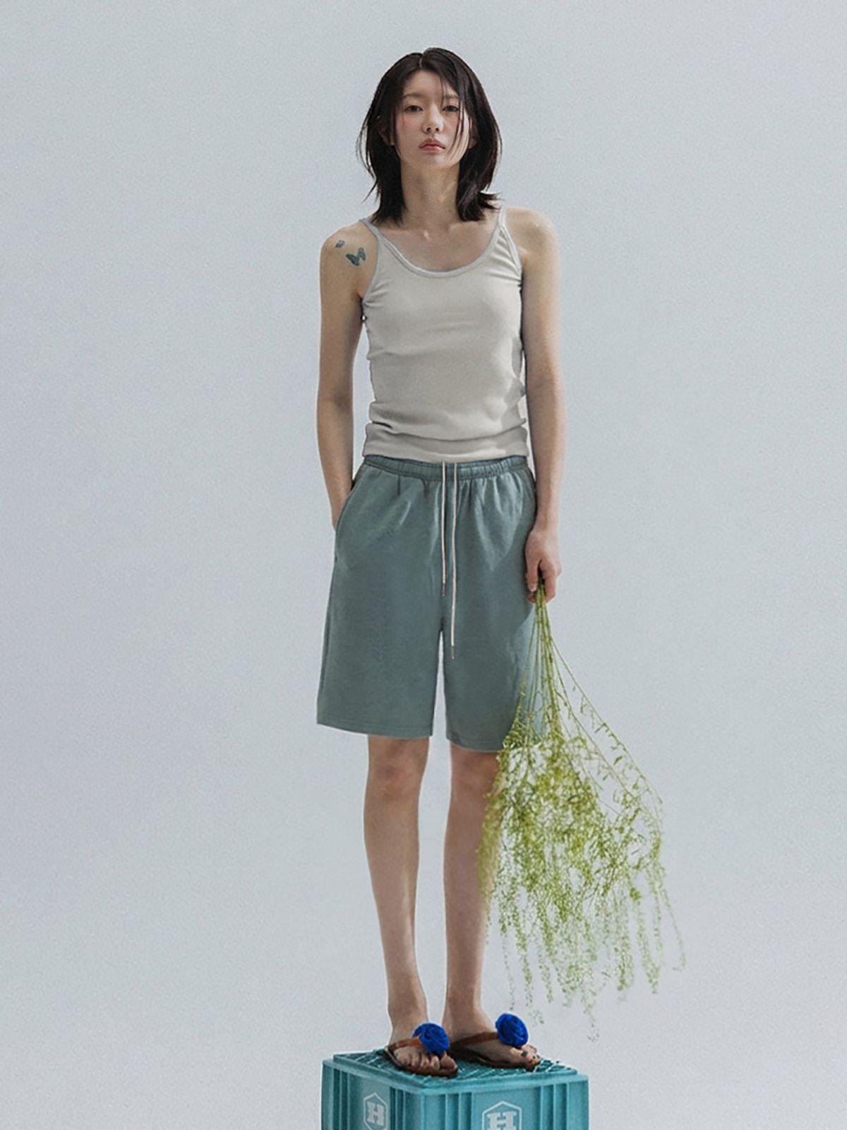 앤하츠(ANNEHEARTS) Bermuda Jersey Shorts_SAGEGREEN