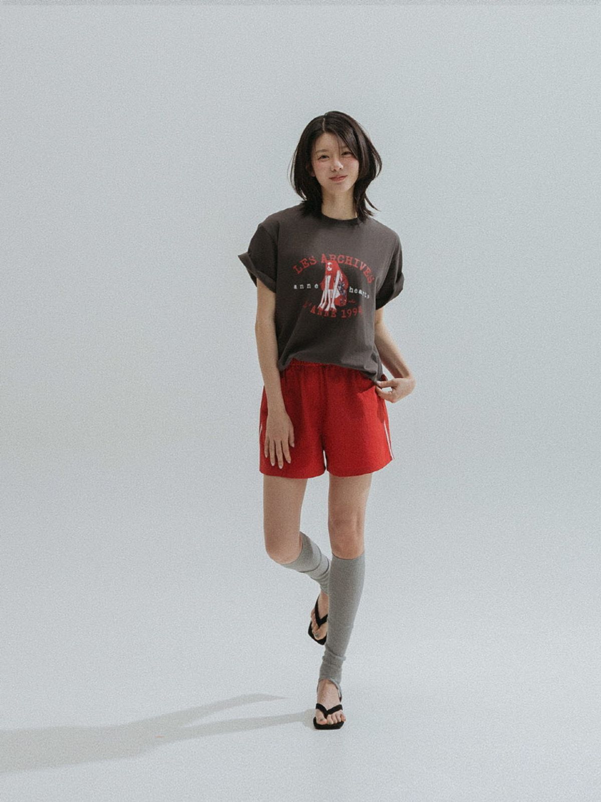 앤하츠(ANNEHEARTS) Side Lace Nylon Shorts_RED