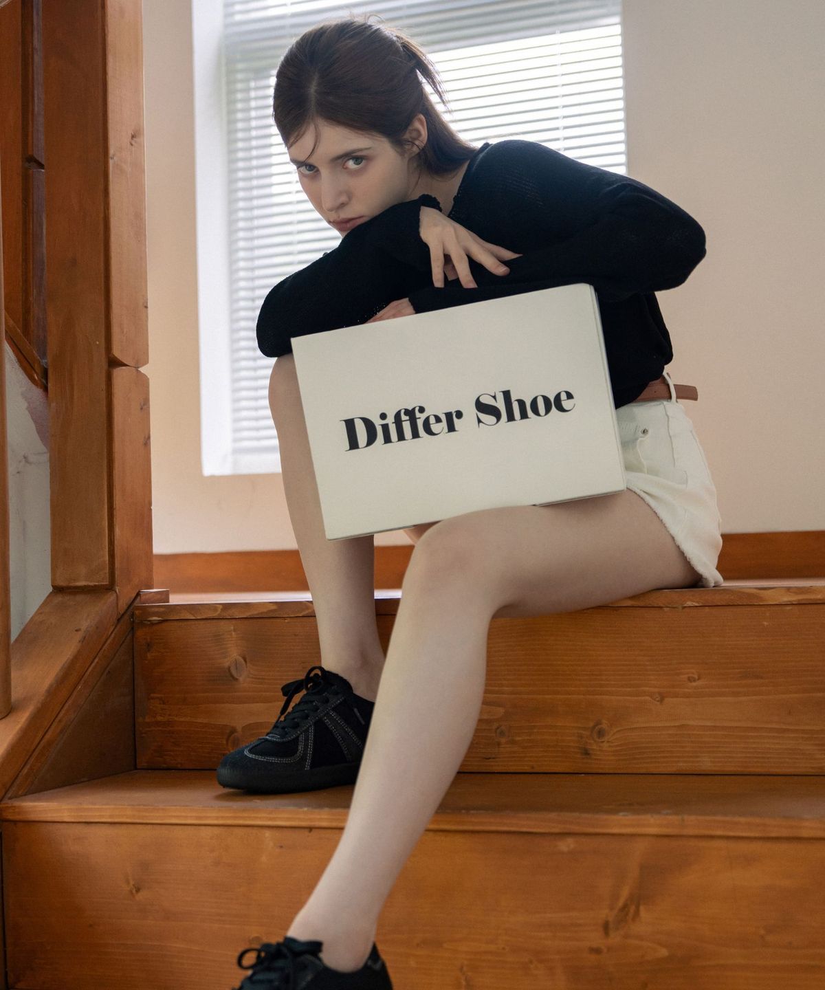 디퍼슈(DIFFERSHOE) 쿠바 스니커즈 7CM [투톤 블랙 데님]