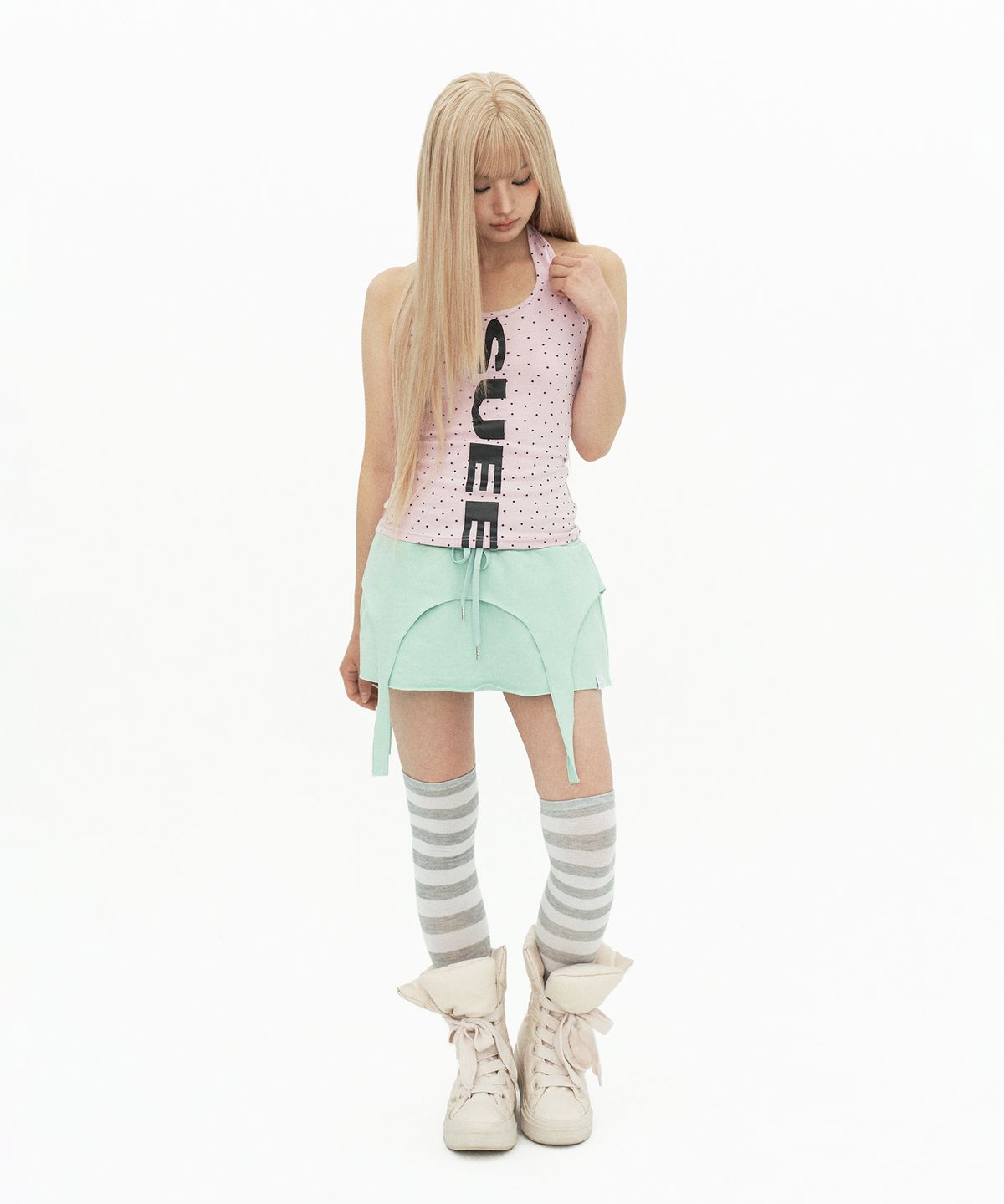 셋업이엑스이(SETUP-EXE) DOT LOGO HALTERNECK TOP / PINK