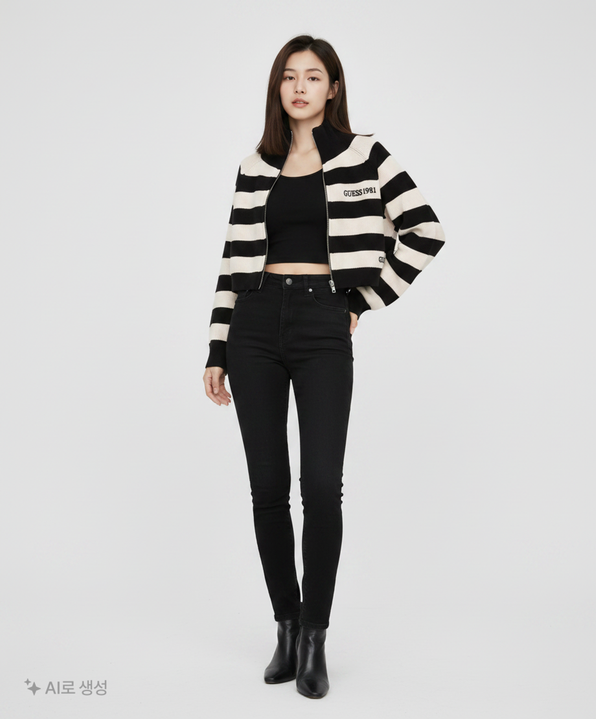 게스(GUESS) 라글란 크랍 스웨터 집업 XS