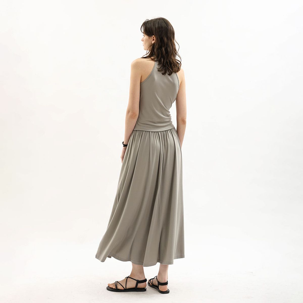 웬스데이딜라잇(WEDNESDAY DELIGHT) WD_Tie waist halter top and skirt set_GRAY