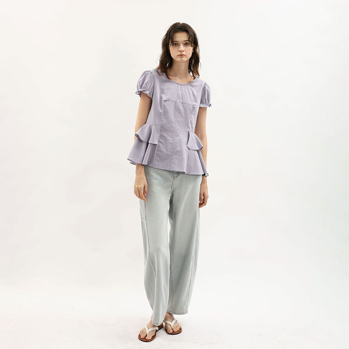 웬스데이딜라잇(WEDNESDAY DELIGHT) WD_Peplum puff sleeve blouse_PURPLE