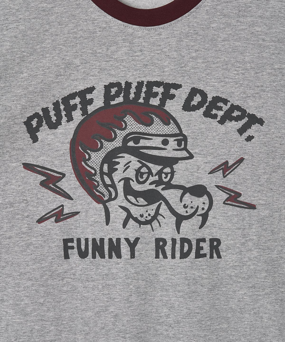 퍼프퍼프뎁트(PUFF PUFF DEPT) FUNNY RIDER Ringer T-shirt GREY