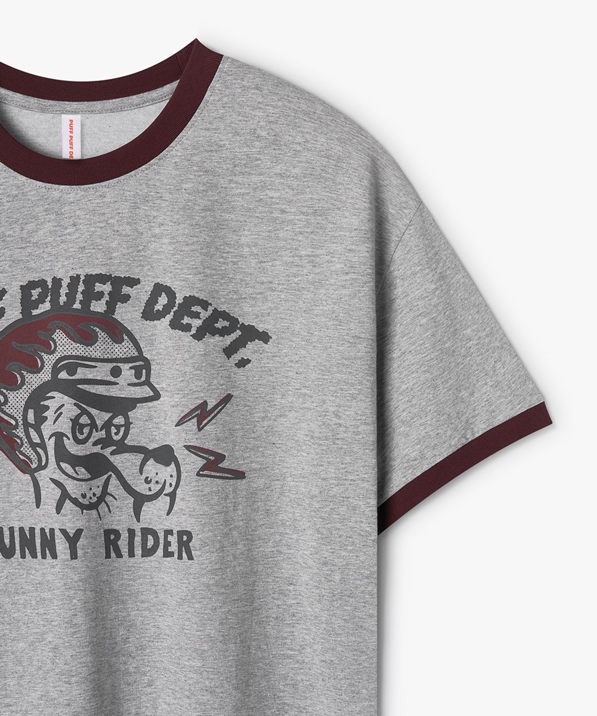 퍼프퍼프뎁트(PUFF PUFF DEPT) FUNNY RIDER Ringer T-shirt GREY