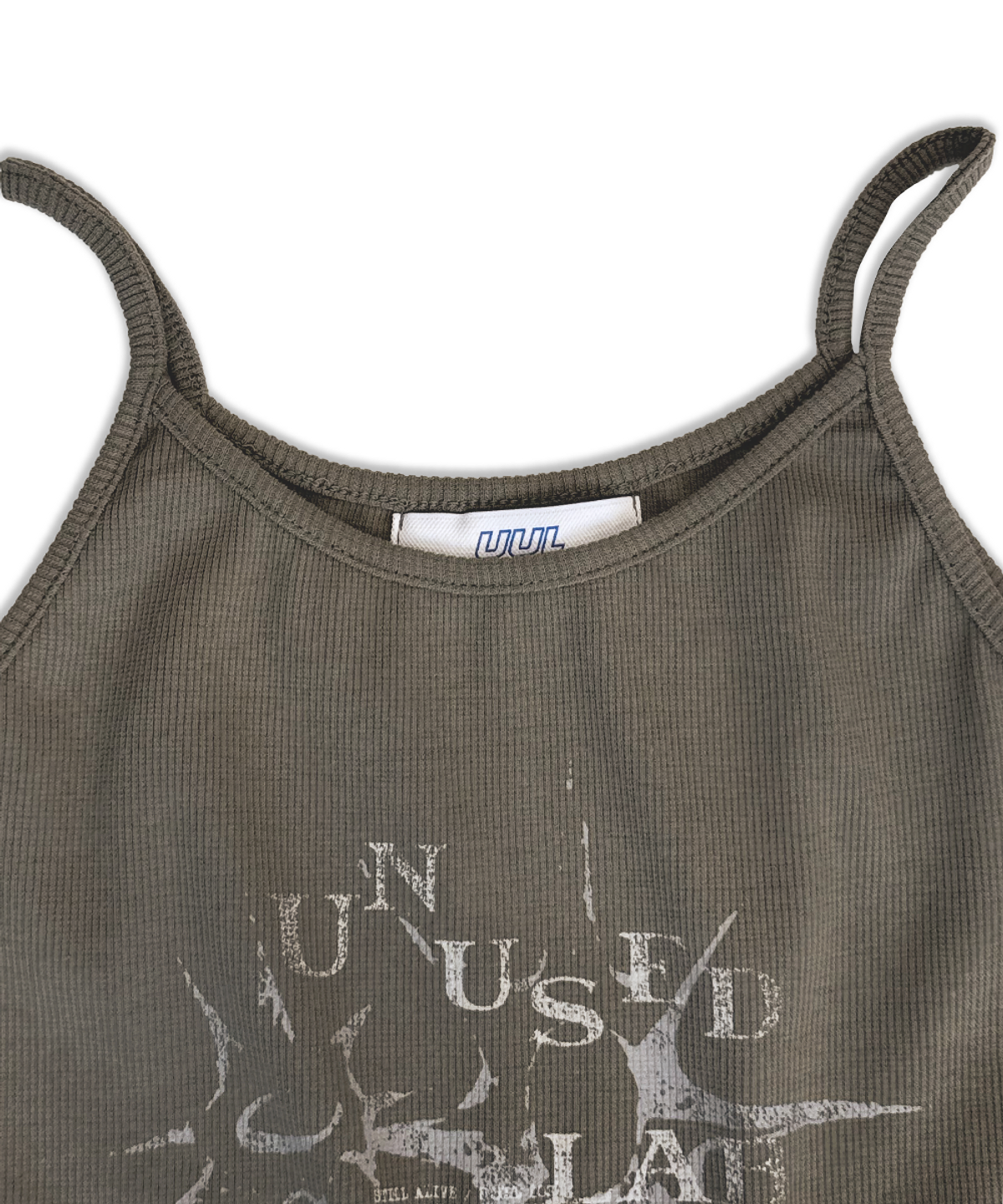 언유즈랩(UNUSEDLAB) 빈티지 스터드 스트링 슬리브리스 탑 (카키)