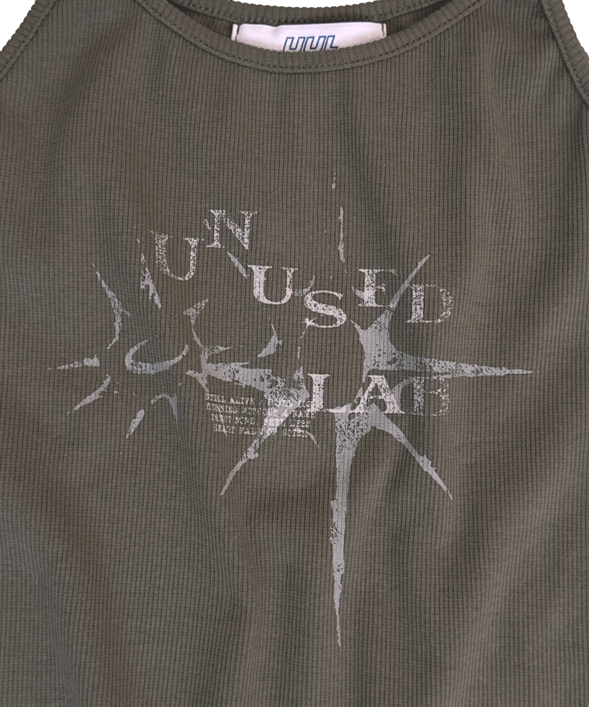 언유즈랩(UNUSEDLAB) 빈티지 스터드 스트링 슬리브리스 탑 (카키)