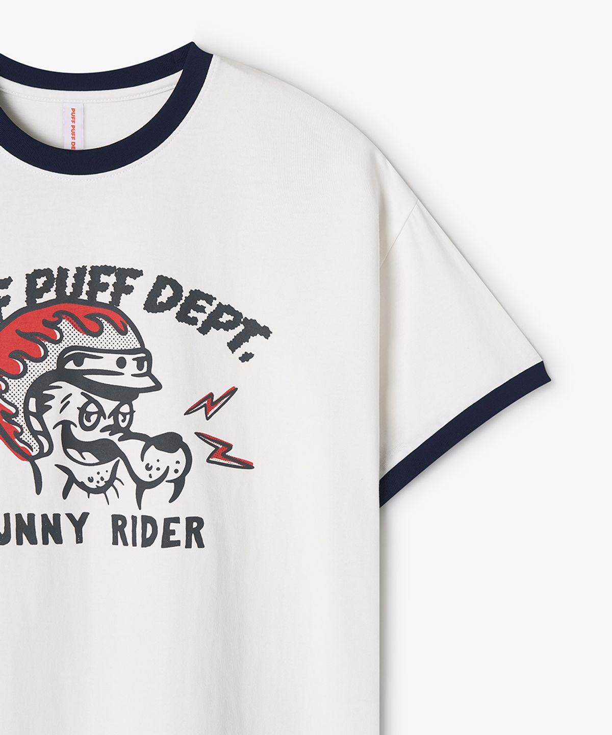 퍼프퍼프뎁트(PUFF PUFF DEPT) FUNNY RIDER Ringer T-shirt IVORY