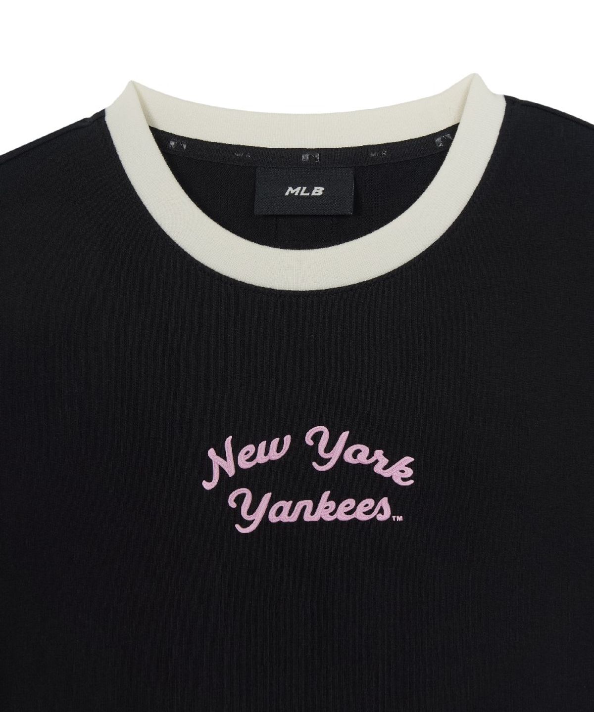 엠엘비(MLB) 여성 스포티브 레터링 슬림 크롭 링거 티셔츠 NY (Black)