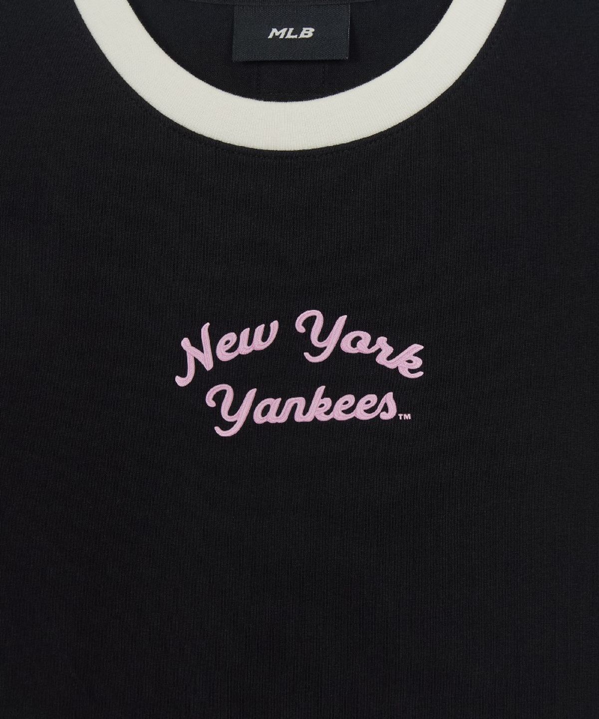 엠엘비(MLB) 여성 스포티브 레터링 슬림 크롭 링거 티셔츠 NY (Black)