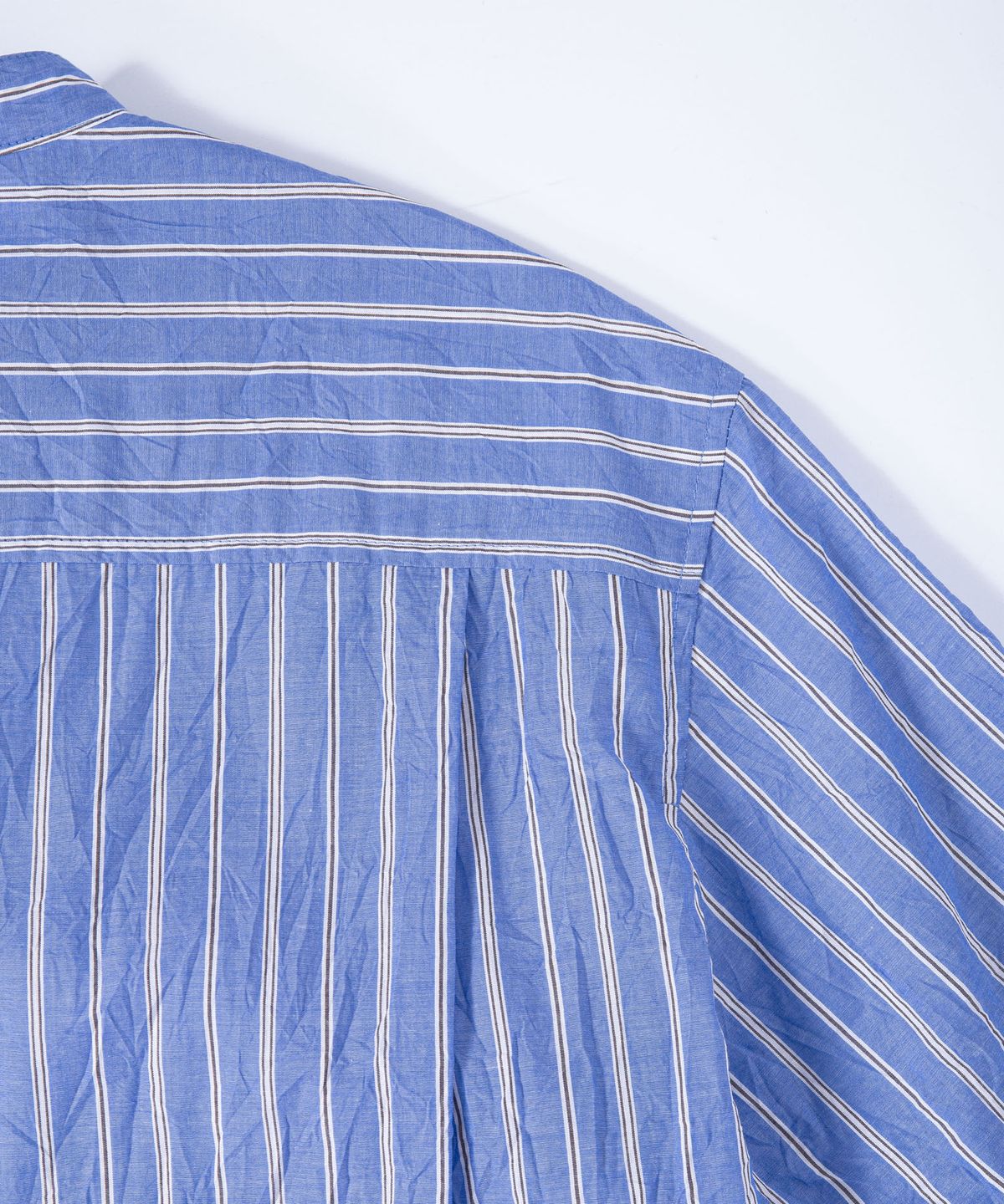 밀라코드(MILACODE) Pin Stripe(Creased effect) Band Collar Shirt - BLUE