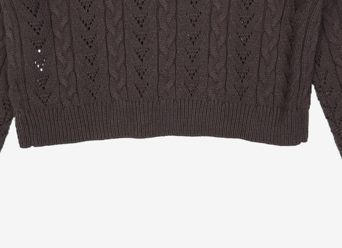 미쏘(MIXXO) 카라 포인트 케이블 크롭 가디건 MIWCKBT94T M