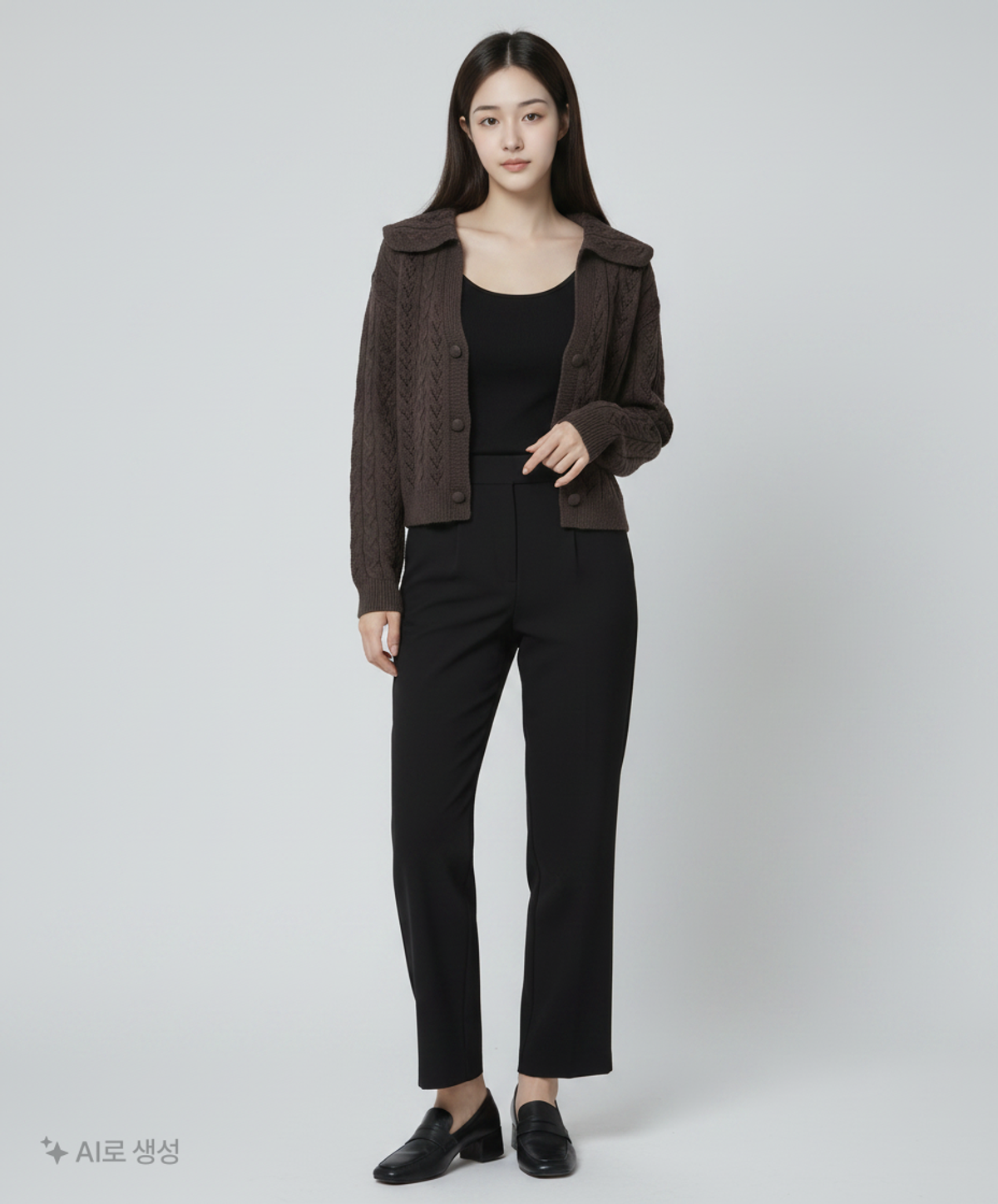 미쏘(MIXXO) 카라 포인트 케이블 크롭 가디건 MIWCKBT94T M