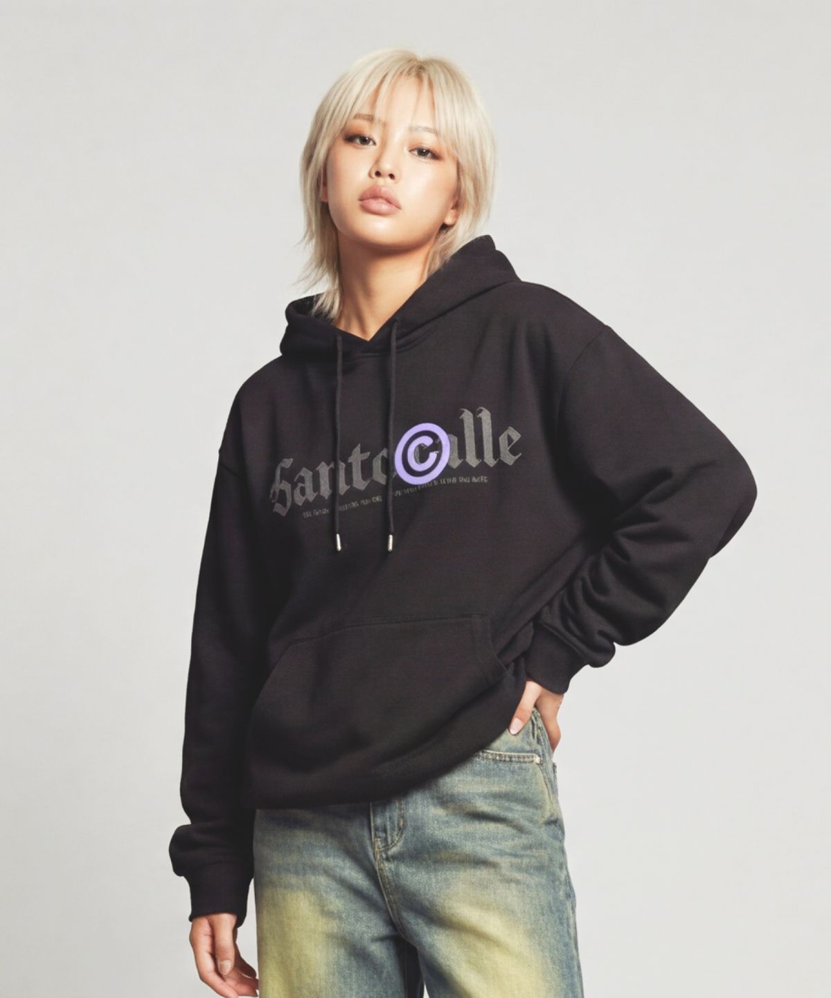 산토칼레(SANTO CALLE) 시그니처 로고 오버핏 후디 (블랙)