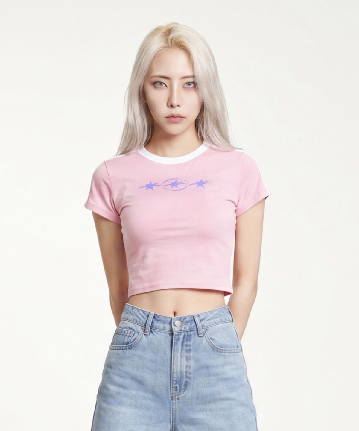 산토칼레(SANTO CALLE) 트레스 에스텔라 심볼 로고 세미 크롭 티셔츠 (핑크)