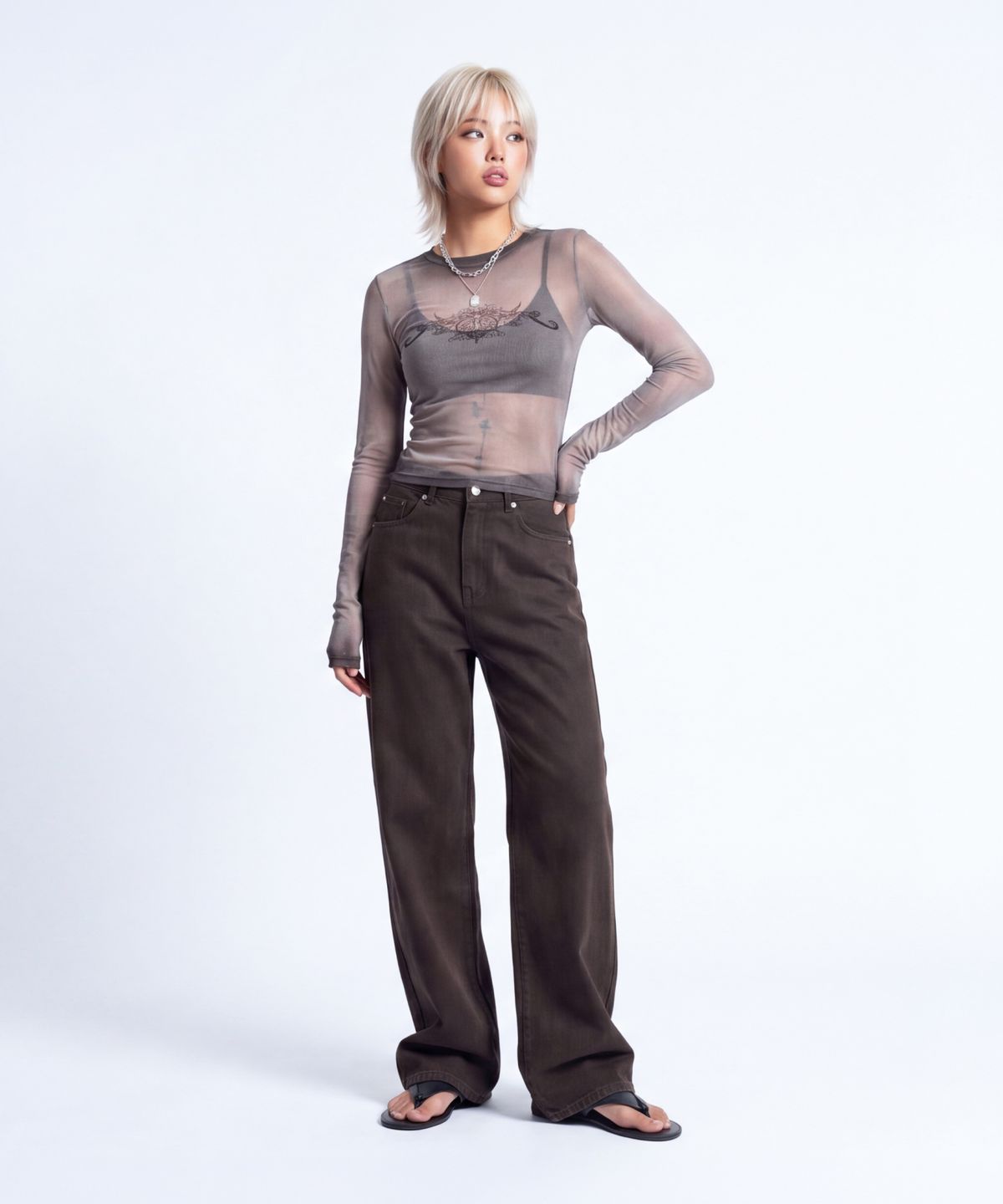 산토칼레(SANTO CALLE) 워싱 와이드 코튼 팬츠 (브라운)