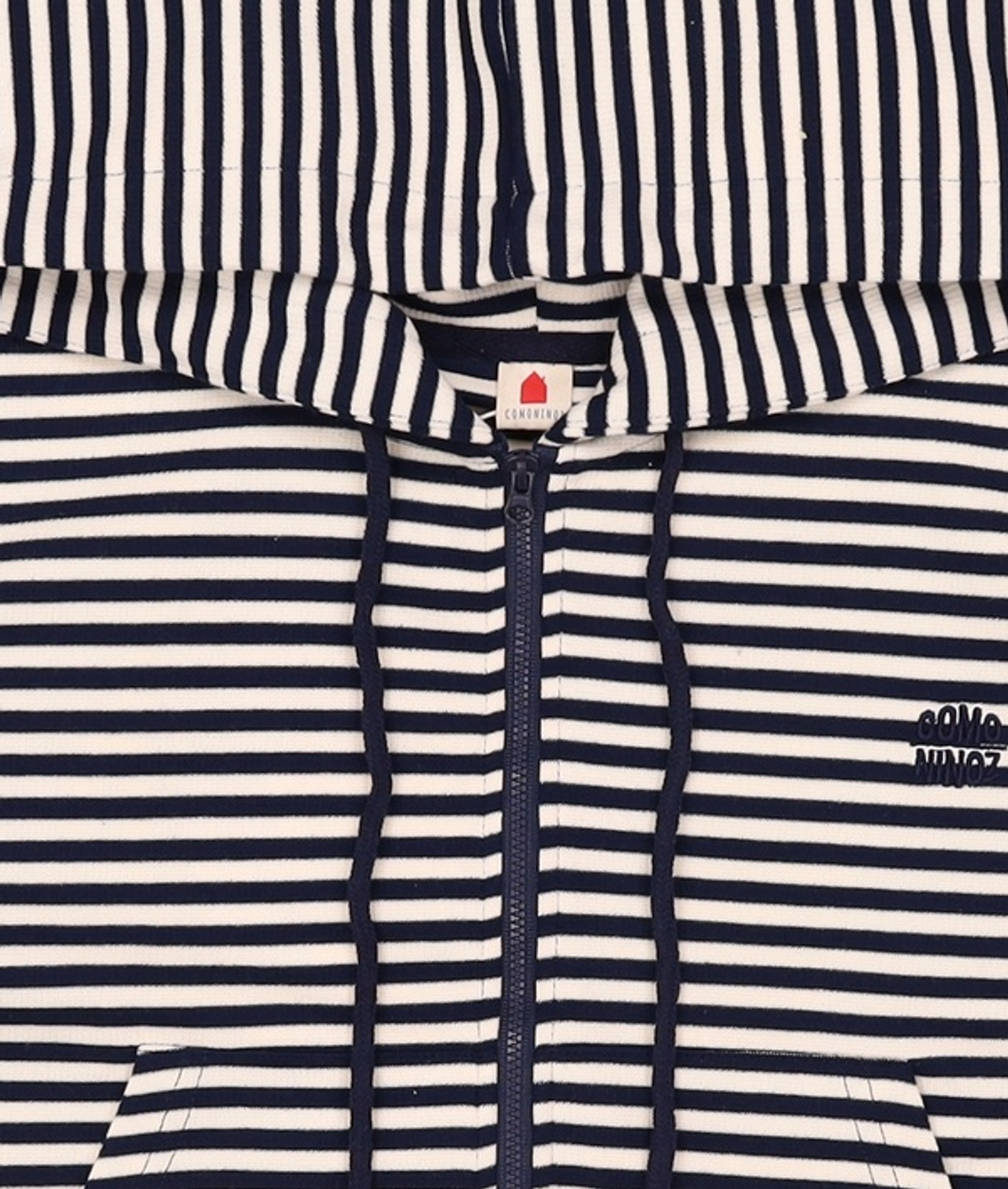 꼬모니노즈(COMONINOZ) W STRIPE HOOD ZIP-UP [NAVY] FREE