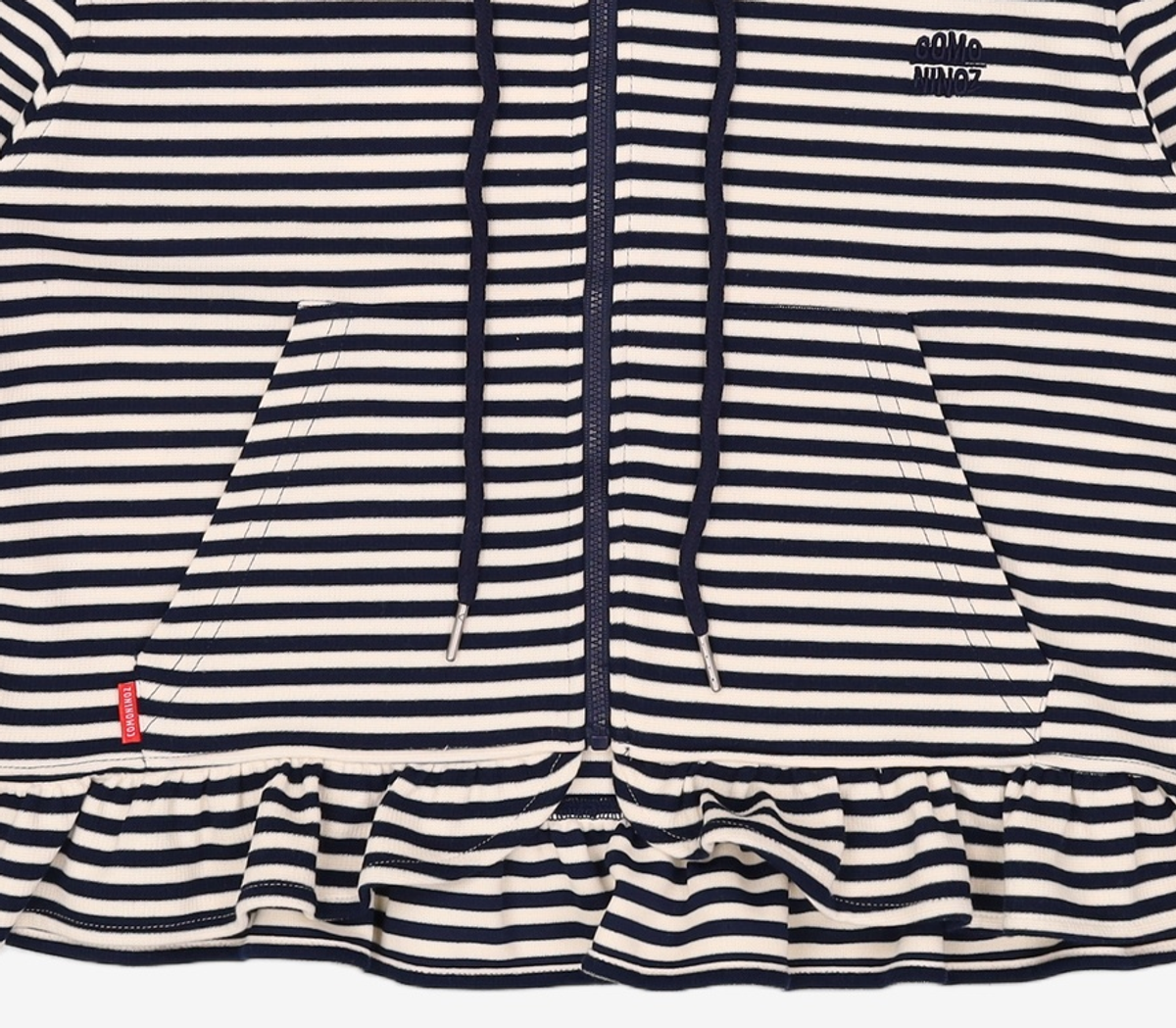 꼬모니노즈(COMONINOZ) W STRIPE HOOD ZIP-UP [NAVY] FREE